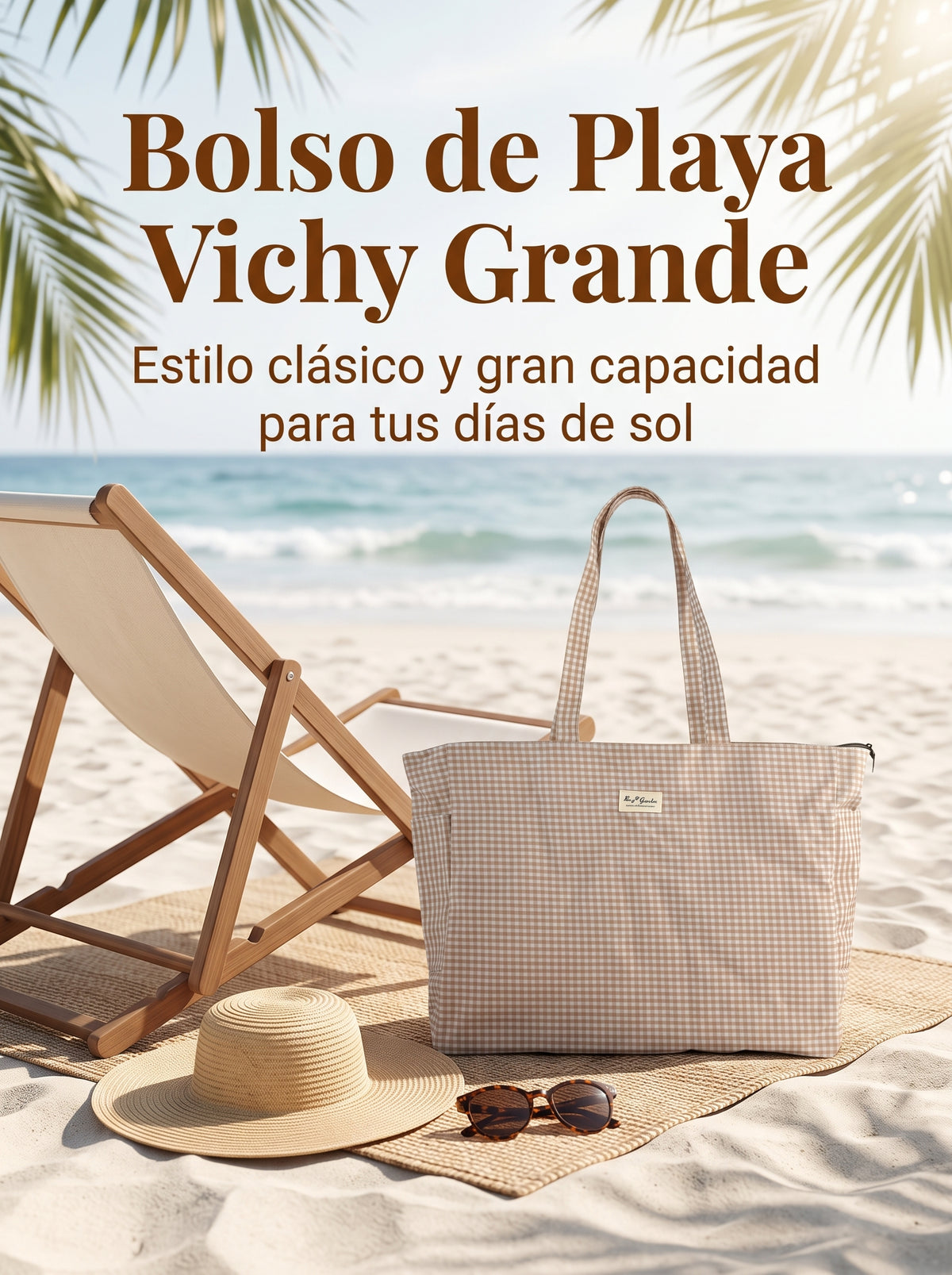 Bolso de Playa Vichy Grande Impermeable con Base Estrecha