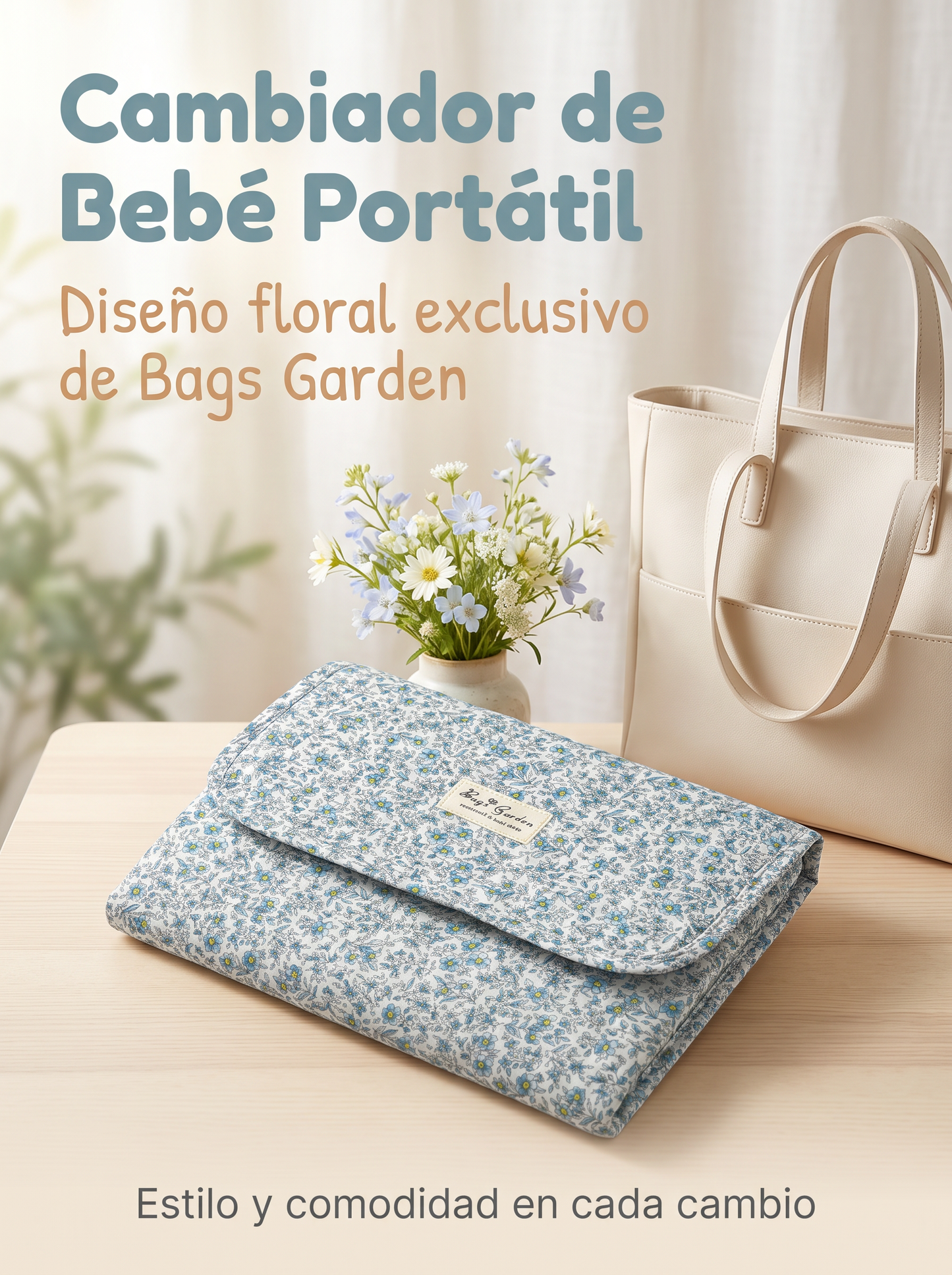 Cambiador de Bebé Portátil Floral, Plegable y Fácil de Transportar