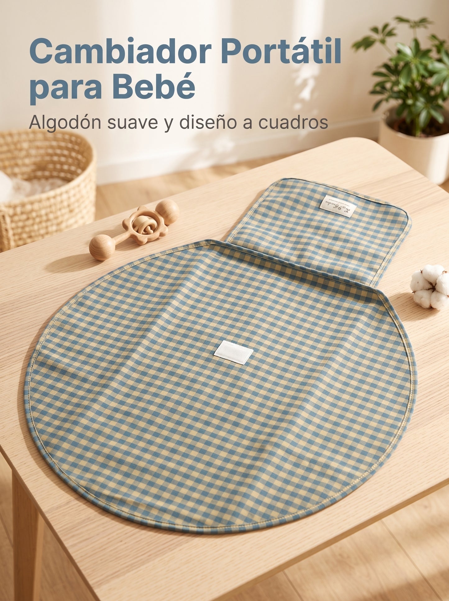 Cambiador Portátil para Bebé de Algodón a Cuadros