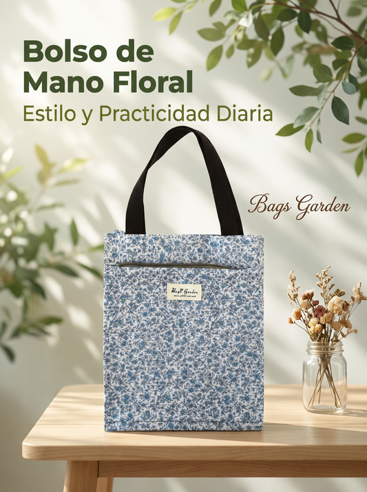Bolso de Mano Mediano Floral Impermeable con Bolsillo Frontal, Cierre de Botón y Asas