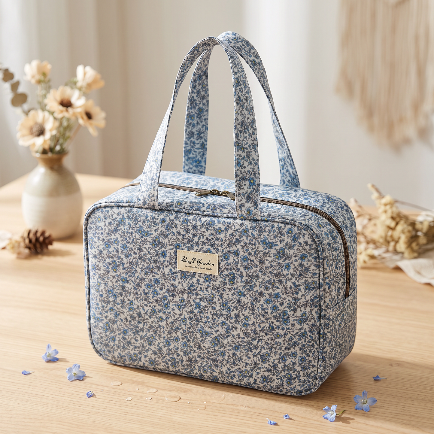 Bolso con Asas Impermeable de Flores con Cremallera