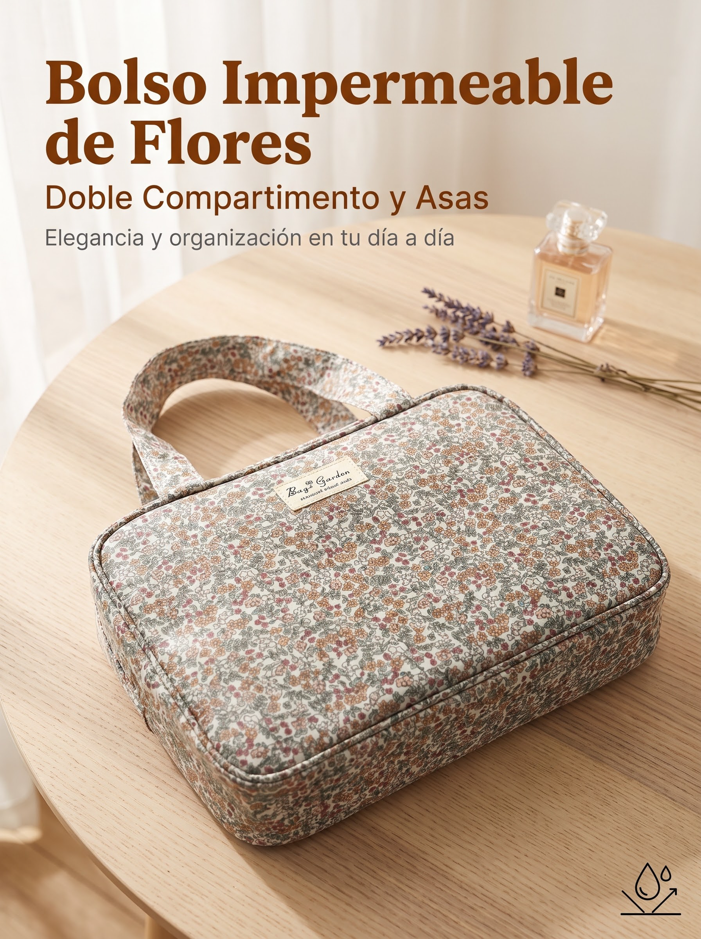 Bolso Impermeable de Flores con Doble Compartimento y Asas