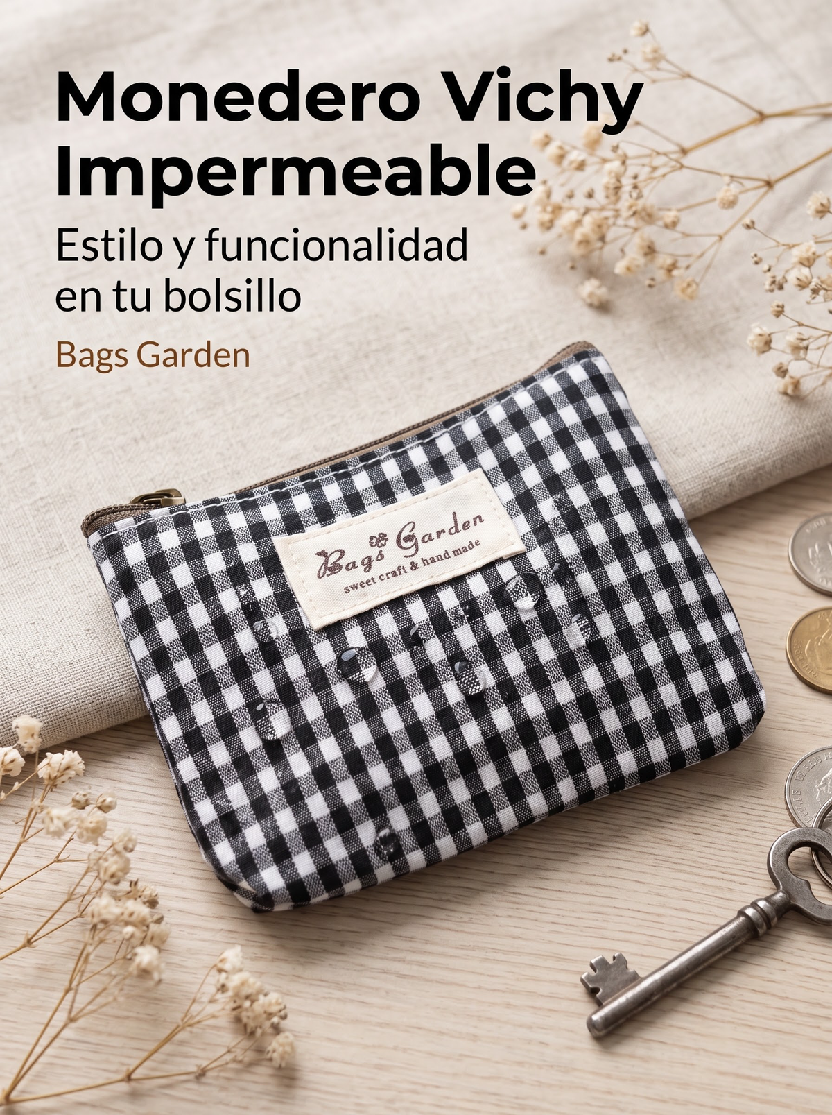 Monedero Vichy Impermeable con Cremallera