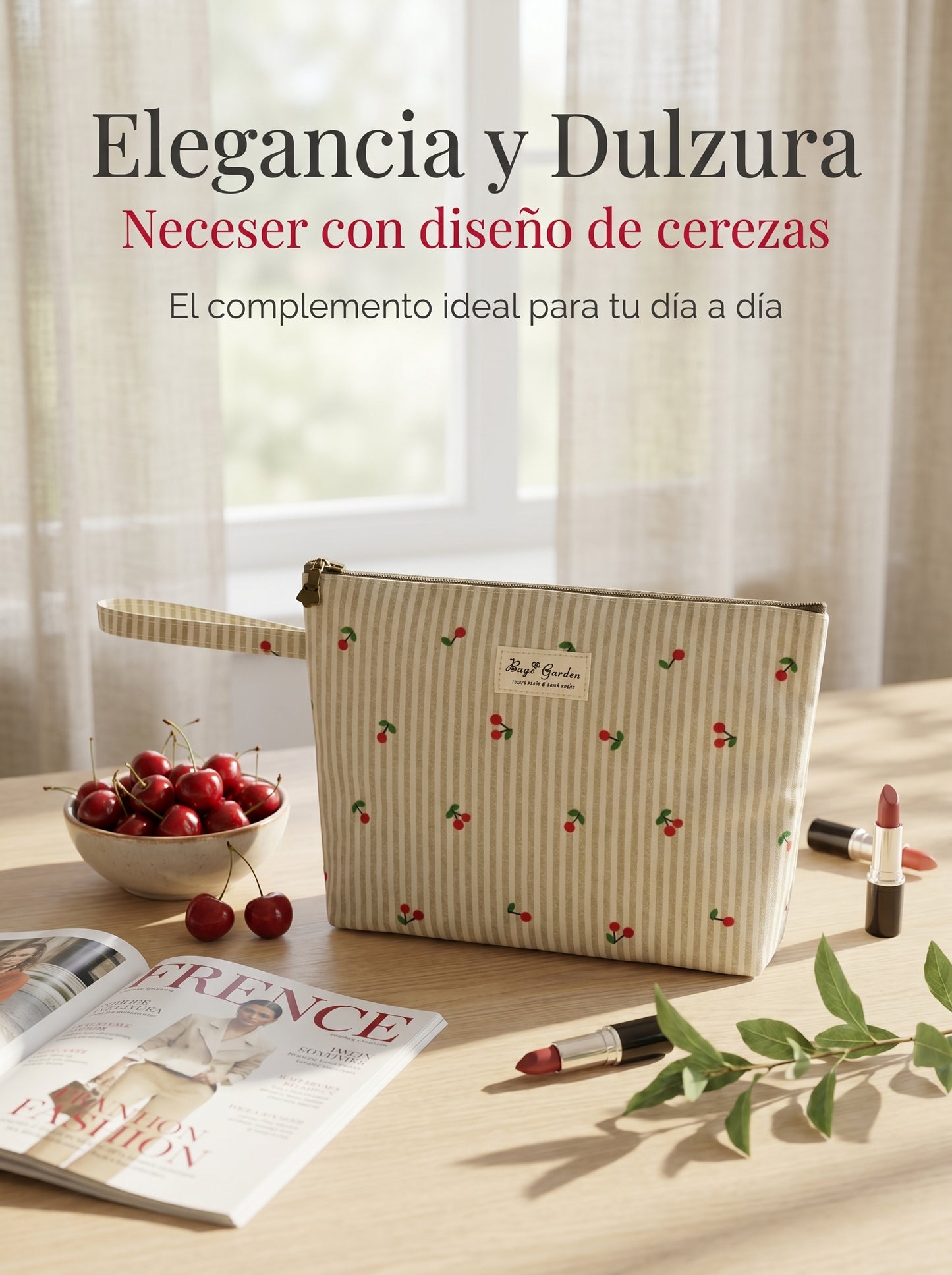 Neceser Grande Rayas con Cerezas