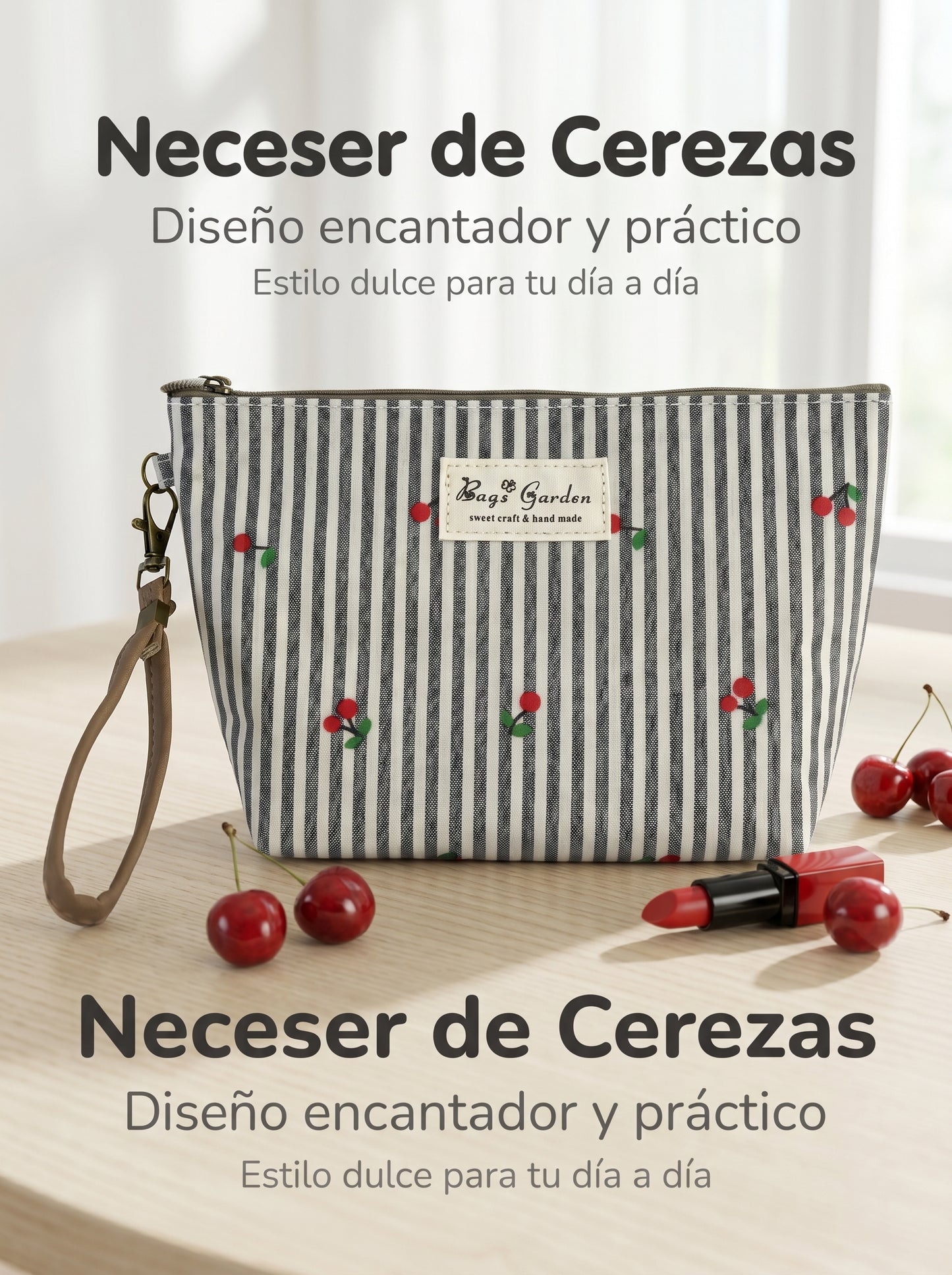 Neceser pequeño rayas con cerezas