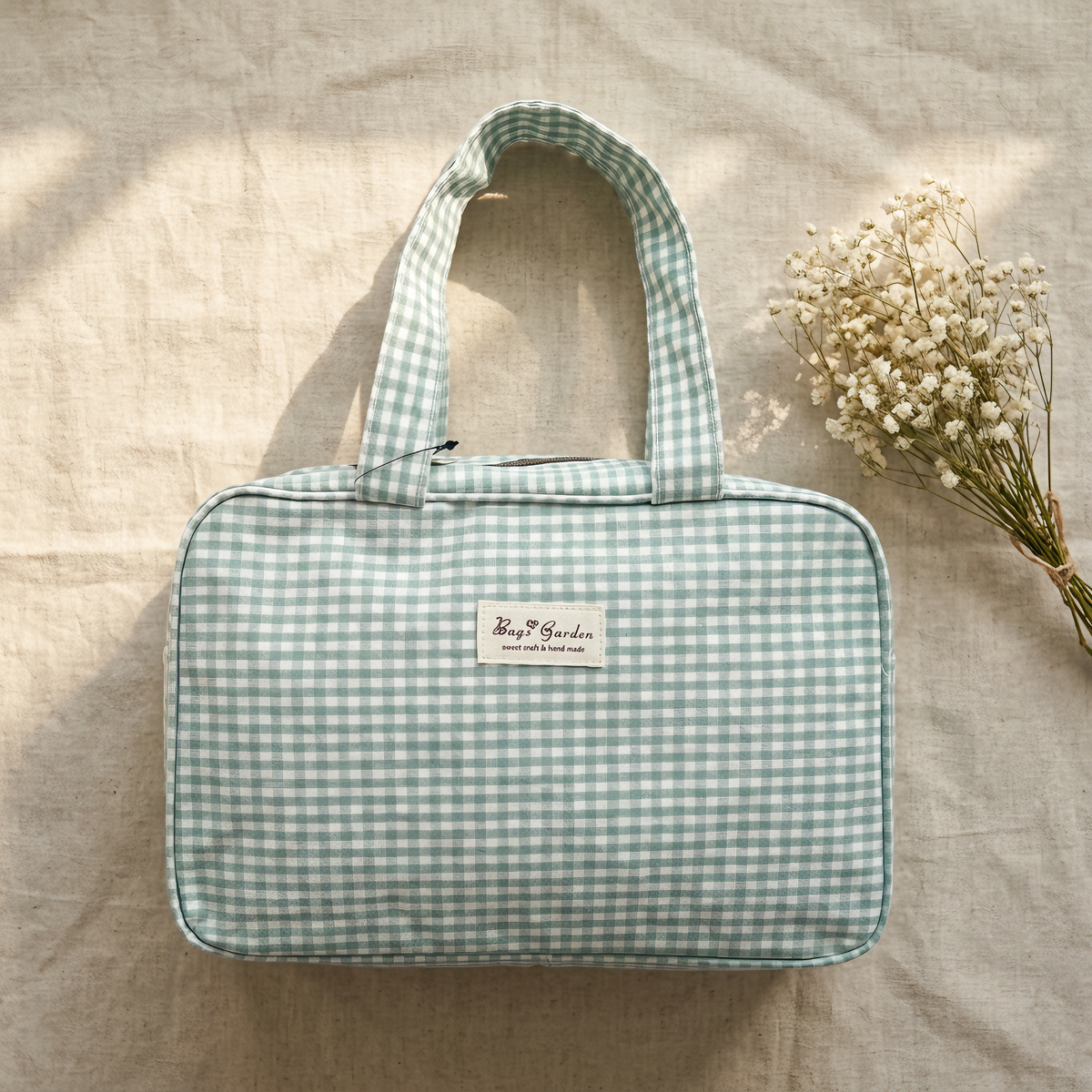 Bolso de Mano Rectangular Vichy con Cremallera y Bolsillo Interior
