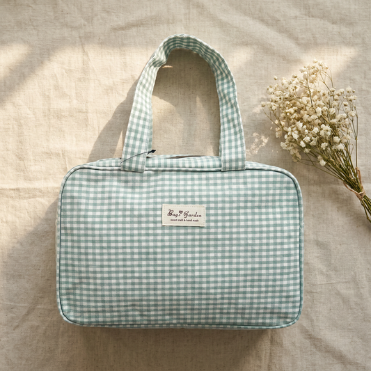 Bolso de Mano Rectangular Vichy con Cremallera y Bolsillo Interior