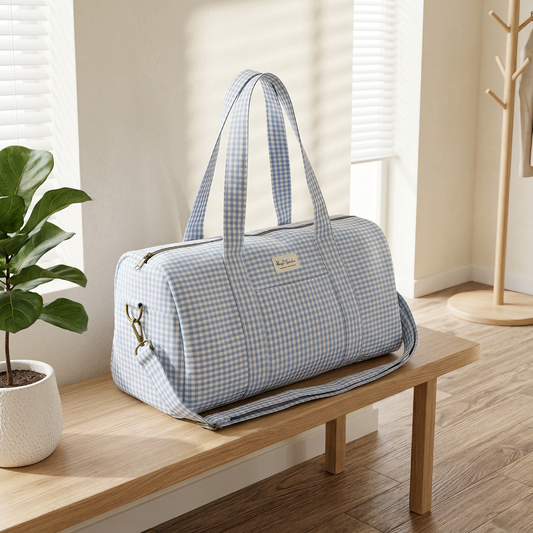 Bolso Barrel de Algodón Vichy con Asa y Bandolera