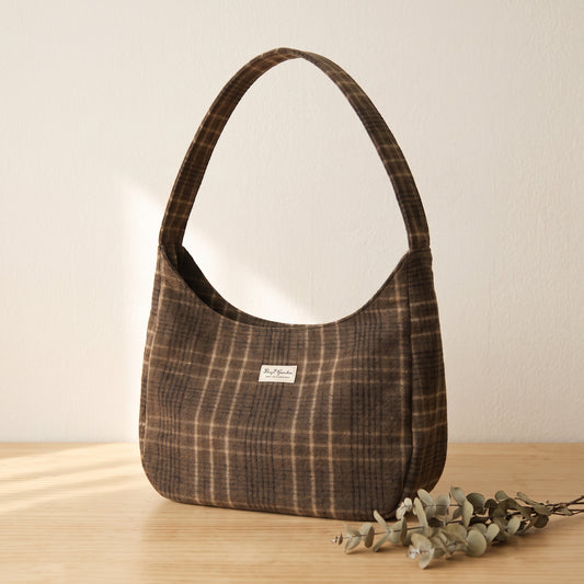 Bolso de hombro de cuadros de algodón estilo hobo
