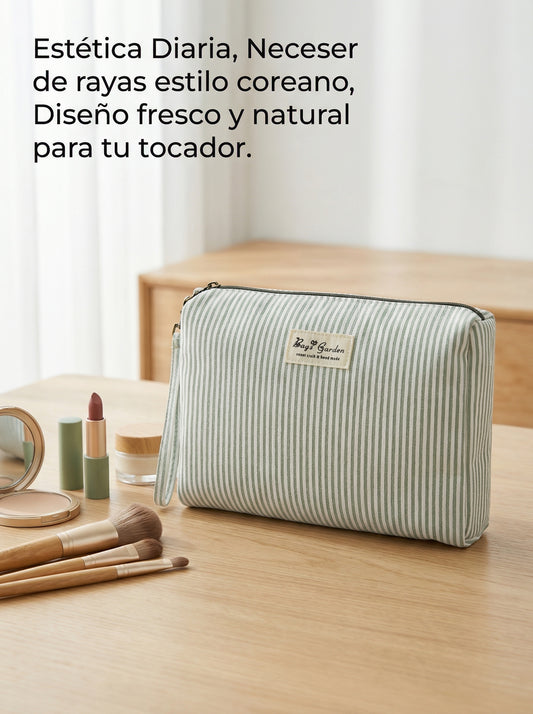Neceser de Rayas Algodón | Bolsa de Maquillaje Viaje y Uso Diario