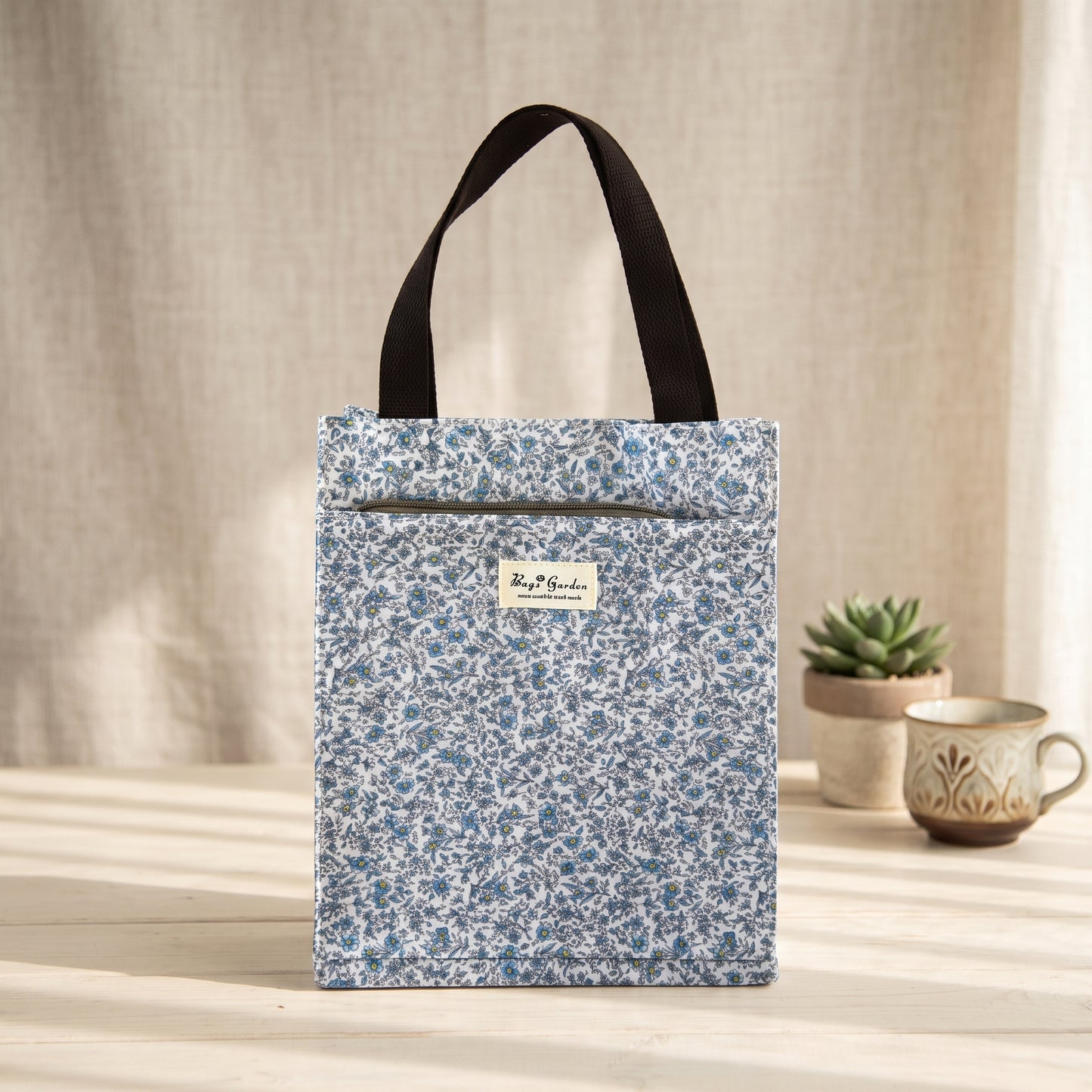 Bolso de Mano Mediano Floral Impermeable con Bolsillo Frontal, Cierre de Botón y Asas