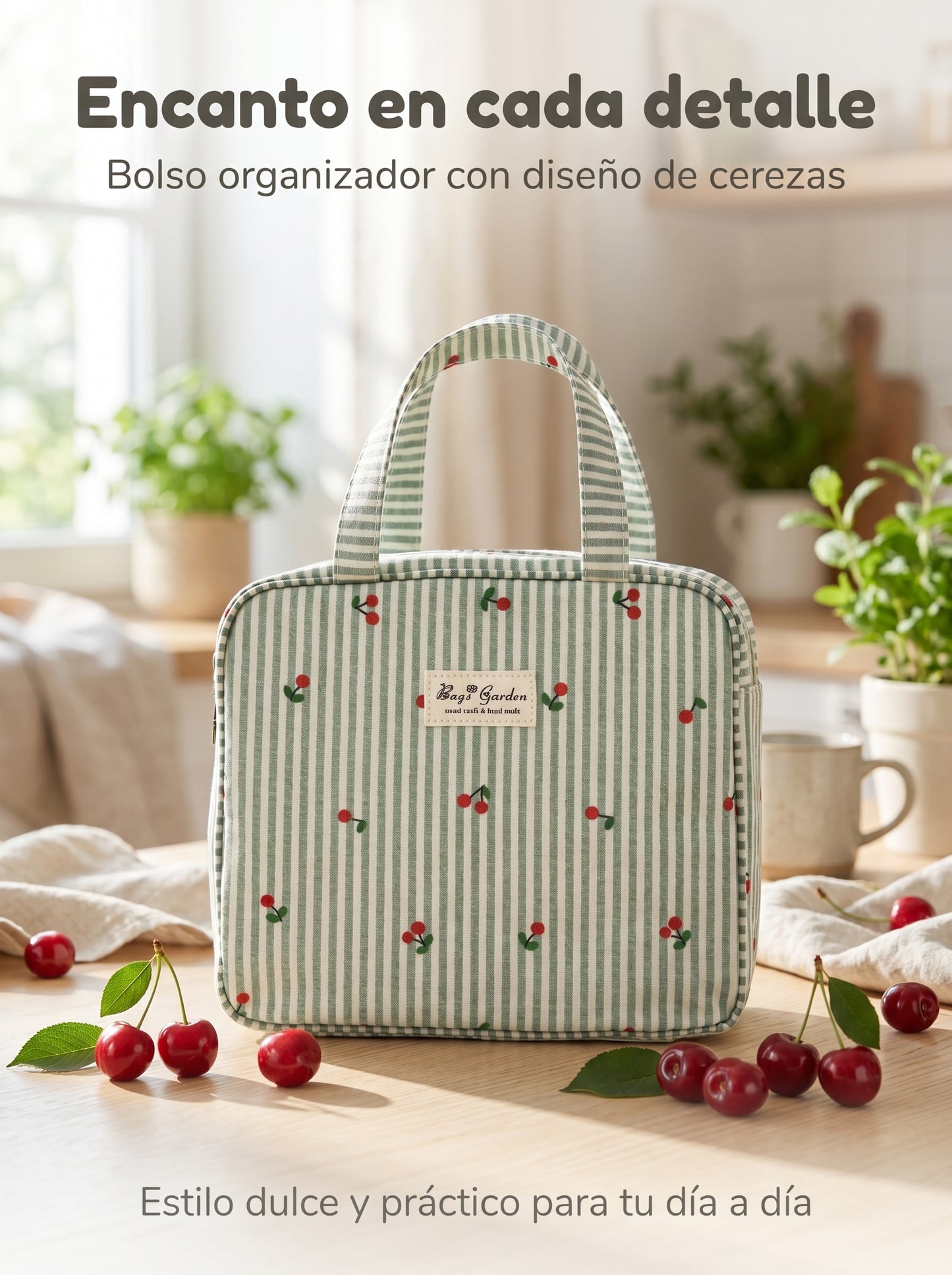 Bolso Cuadrado Rayas con Cerezas