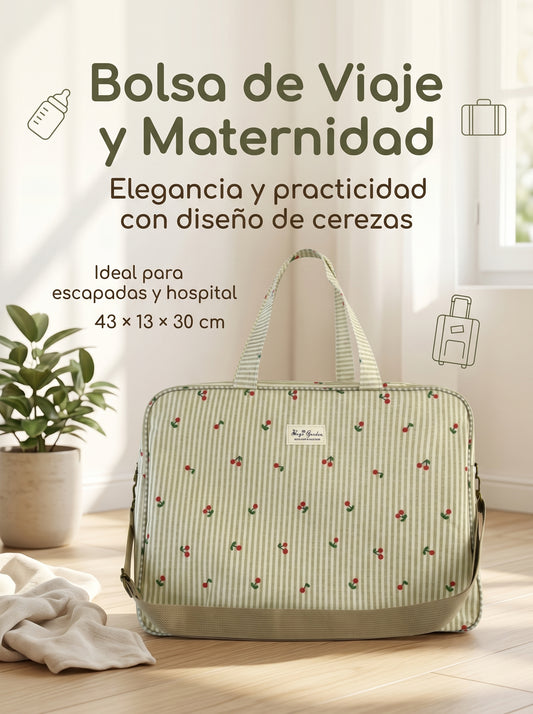 Bolsa de Viaje y Maternidad raya con cerezas