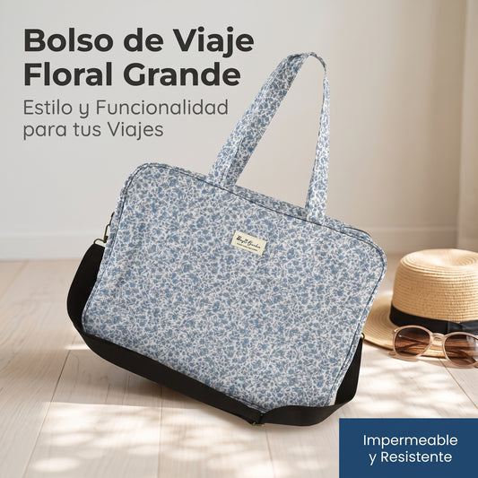 Bolso de Viaje Floral Grande Impermeable con Cremallera, Asas Largas y Correa de Hombro Ajustable