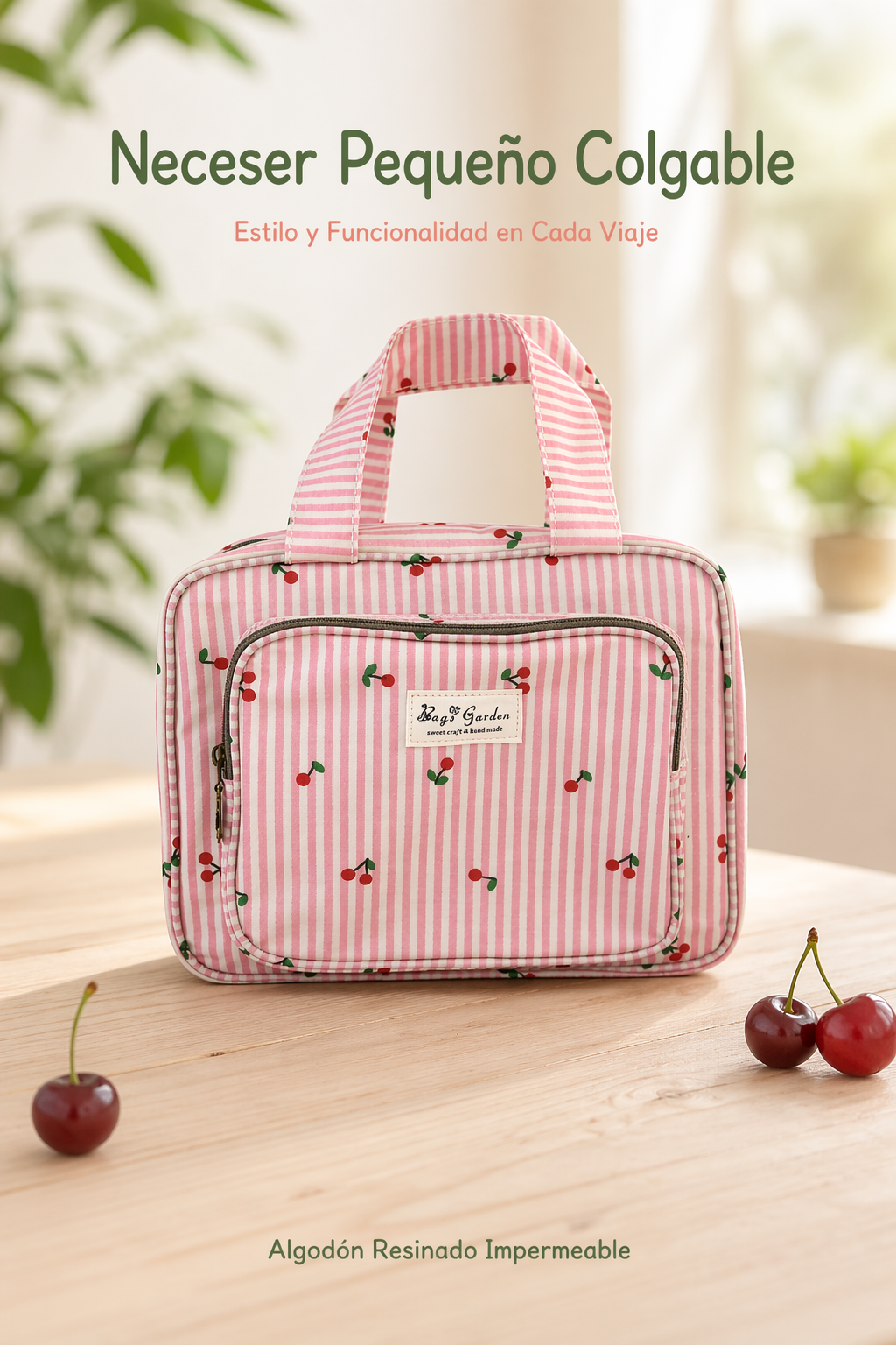 Neceser Pequeño Colgable Rayas con Cerezas