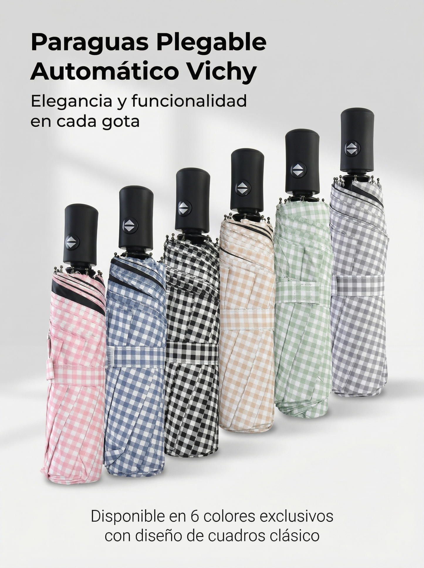 Paraguas Plegable Automático Impermeable Vichy | Paraguas Compacto de Viaje
