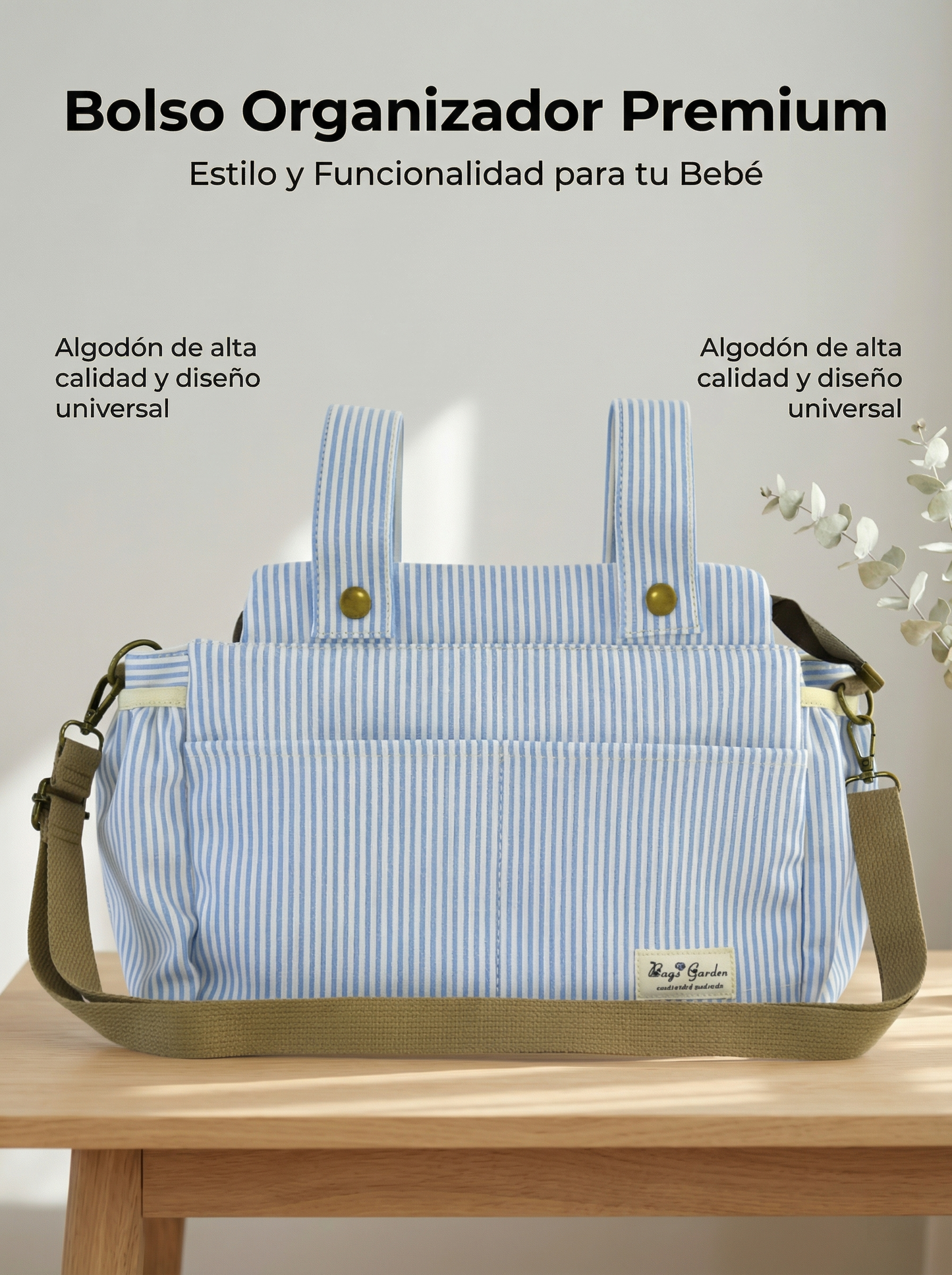 Organizador de Carrito de Bebé Rayas Algodón | Bolsa Maternal Multifuncional