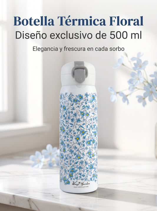 Botella Térmica Floral 500 ml con Pulsador y Cierre de Seguridad
