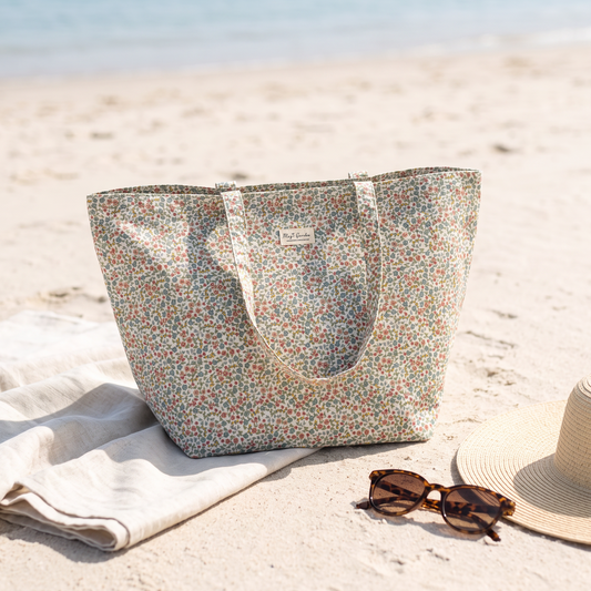 Bolso de Playa Floral Grande Impermeable con Cremallera y Asas Largas para Viajes, Piscina y Uso Diario
