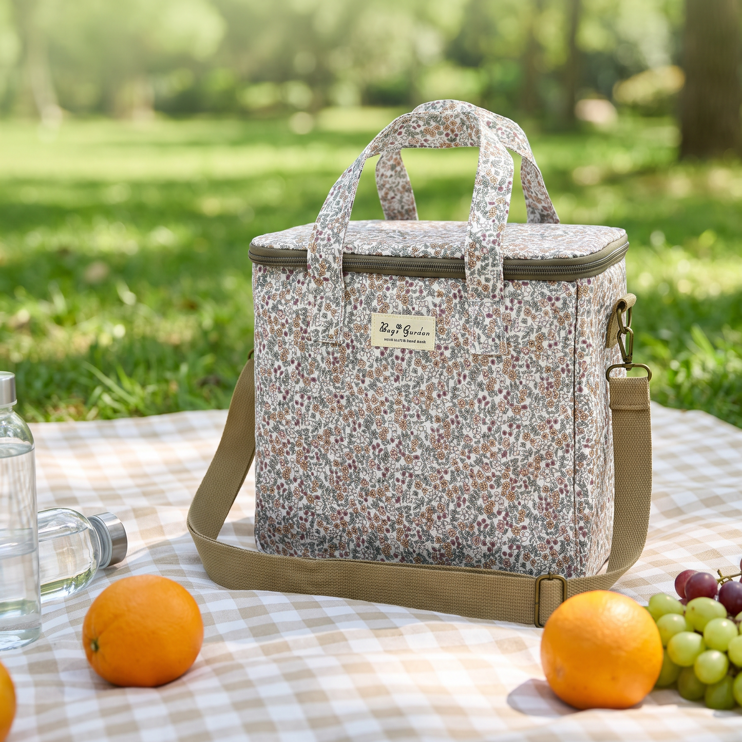Bolso Nevera Grande Floral Impermeable con Interior Térmico y Asas para Comida, Playa y Picnic