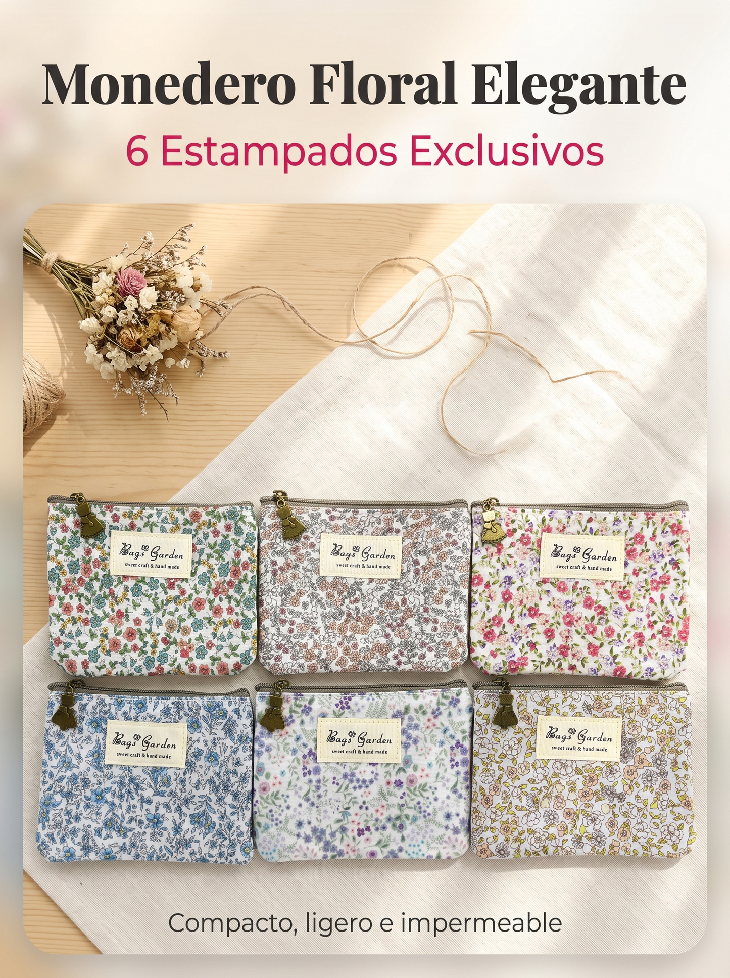 Monedero Floral Pequeño con Cremallera
