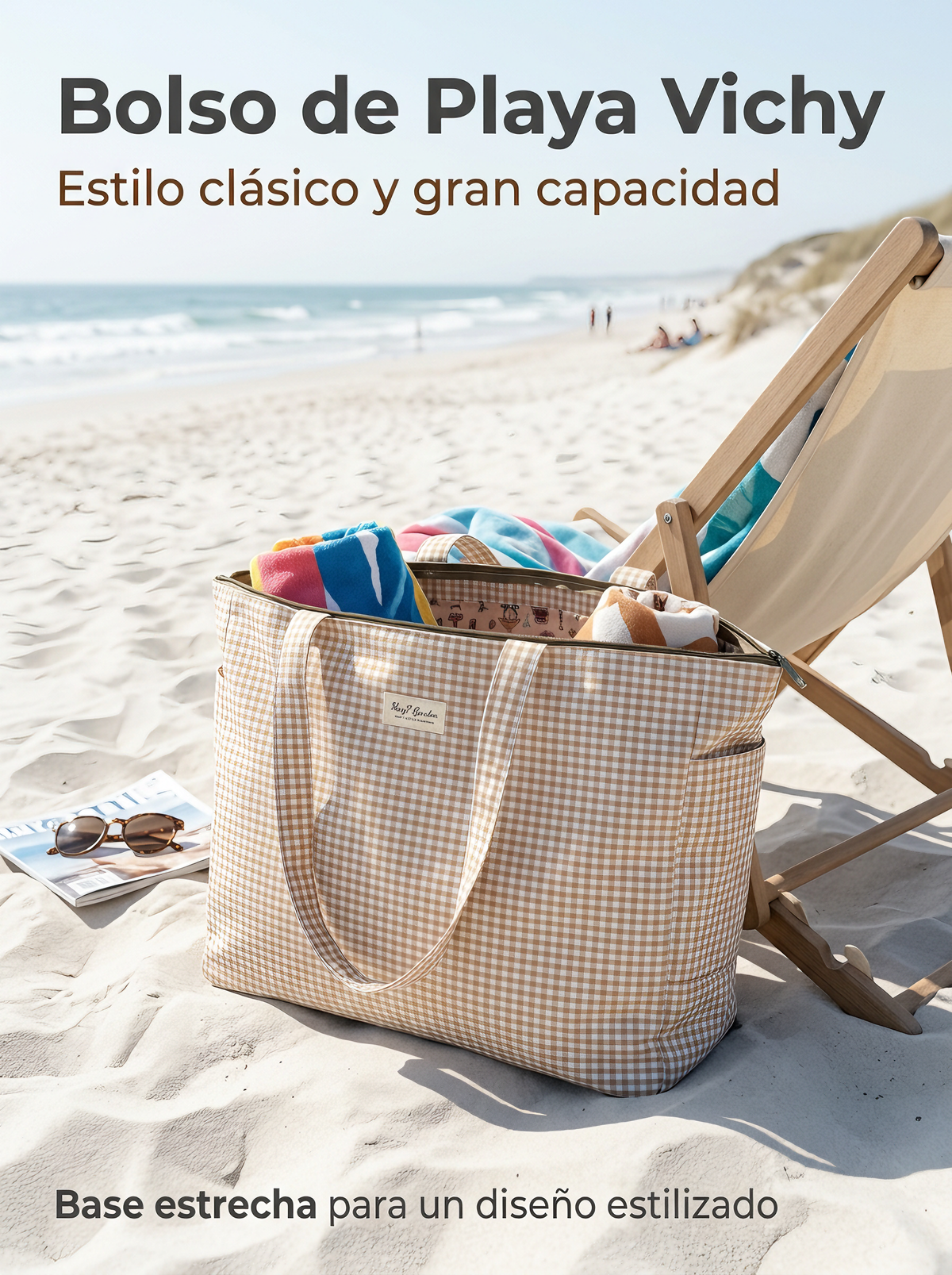 Bolso de Playa Vichy Grande Impermeable con Base Estrecha