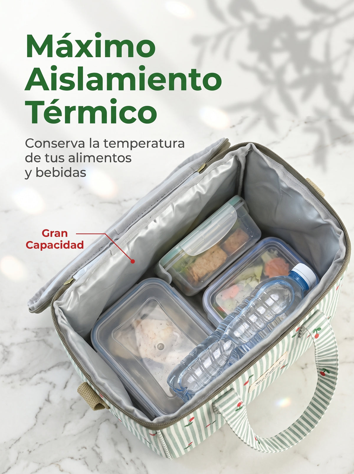 Bolsa Nevera Grande de Rayas con Cerezas y Bandolera