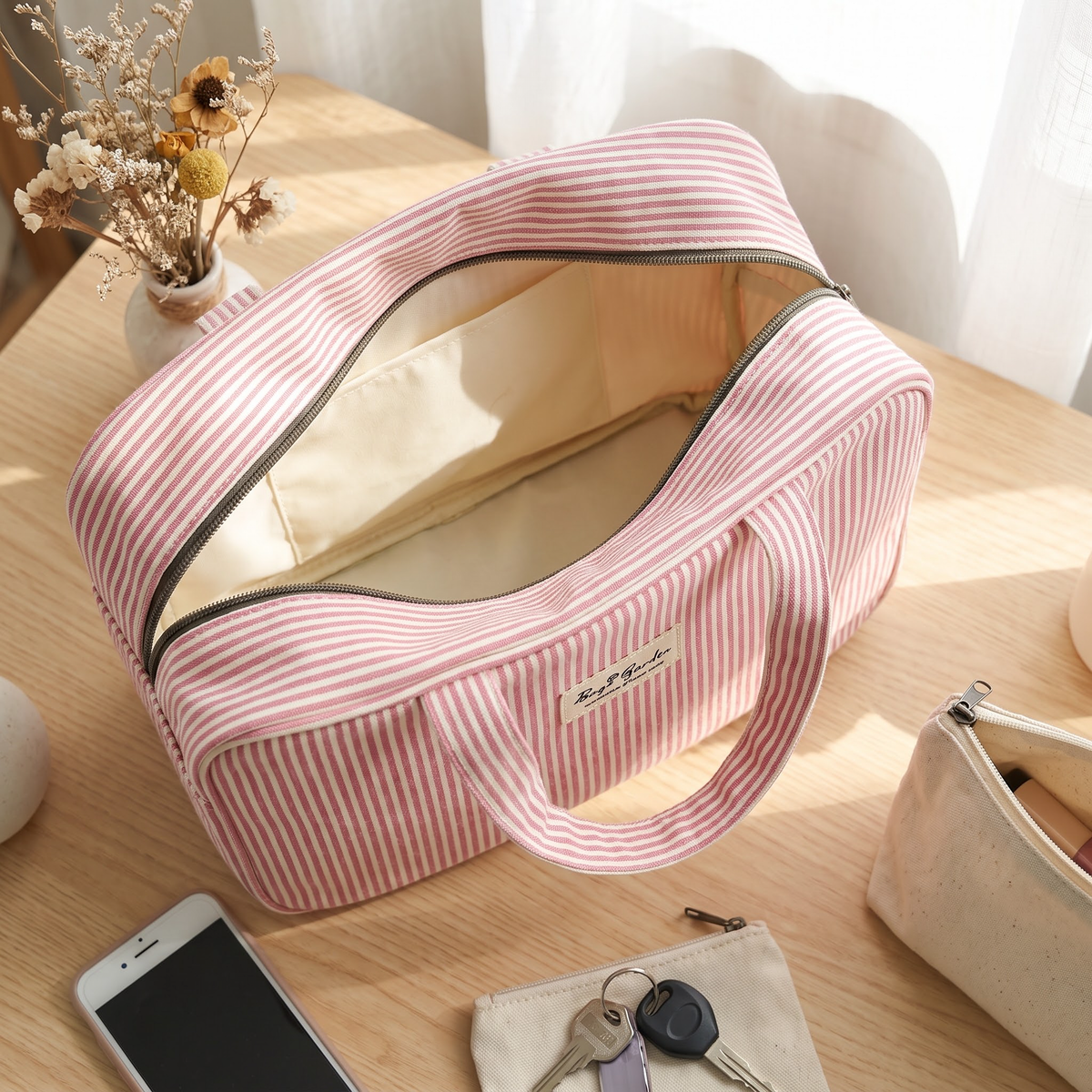 Bolso con Asas de Algodón a Rayas