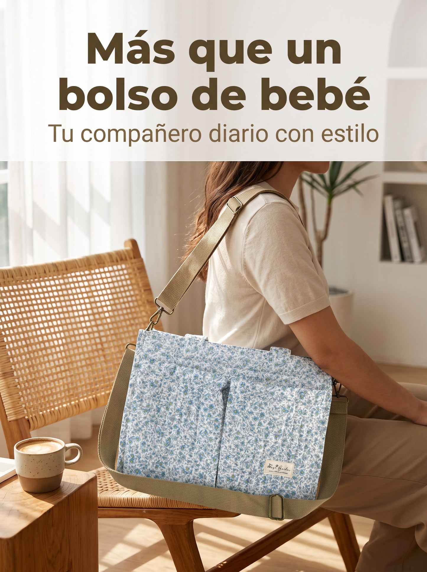 Bolso Organizador Floral para Carrito de Bebé de algodón con Bolsillos, Asas y Correa Ajustable