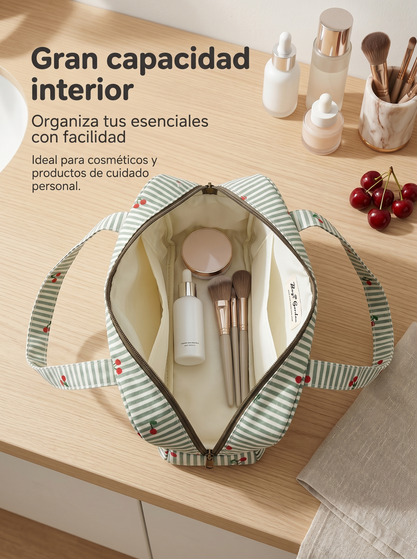 Bolso Cuadrado Rayas con Cerezas