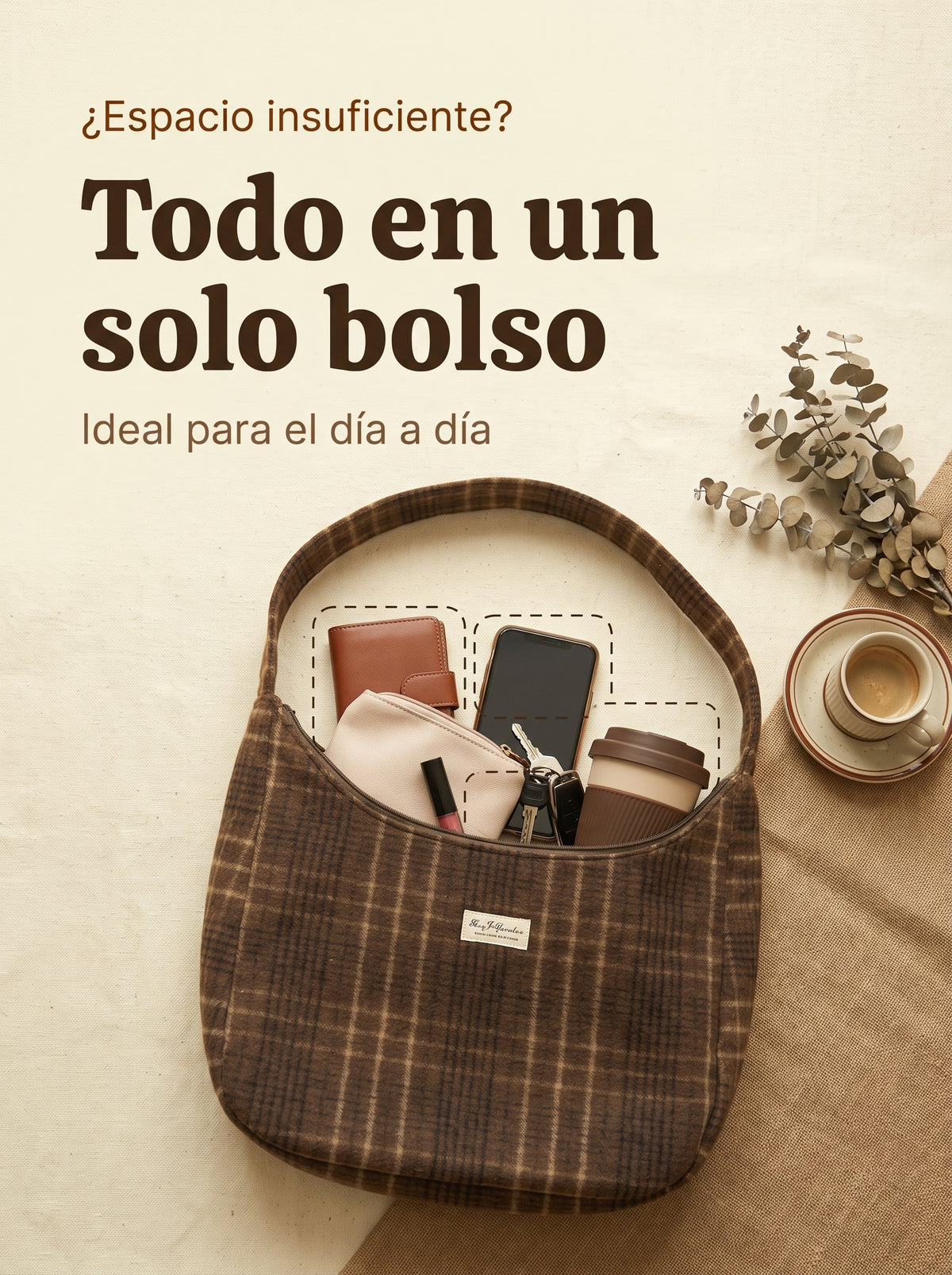 Bolso de hombro de cuadros de algodón estilo hobo