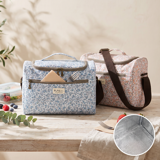 Bolso Nevera Floral Grande Impermeable con Bolsillo Frontal, Cremallera y Correa de Hombro para Picnic y Trabajo