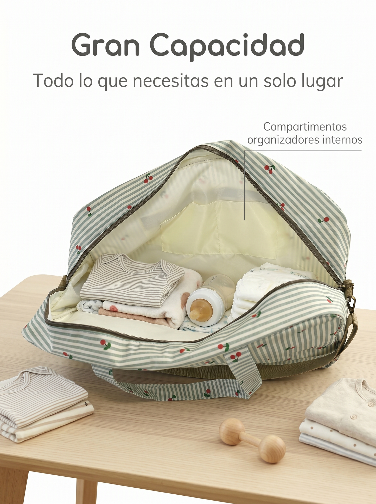 Bolsa de Viaje y Maternidad raya con cerezas