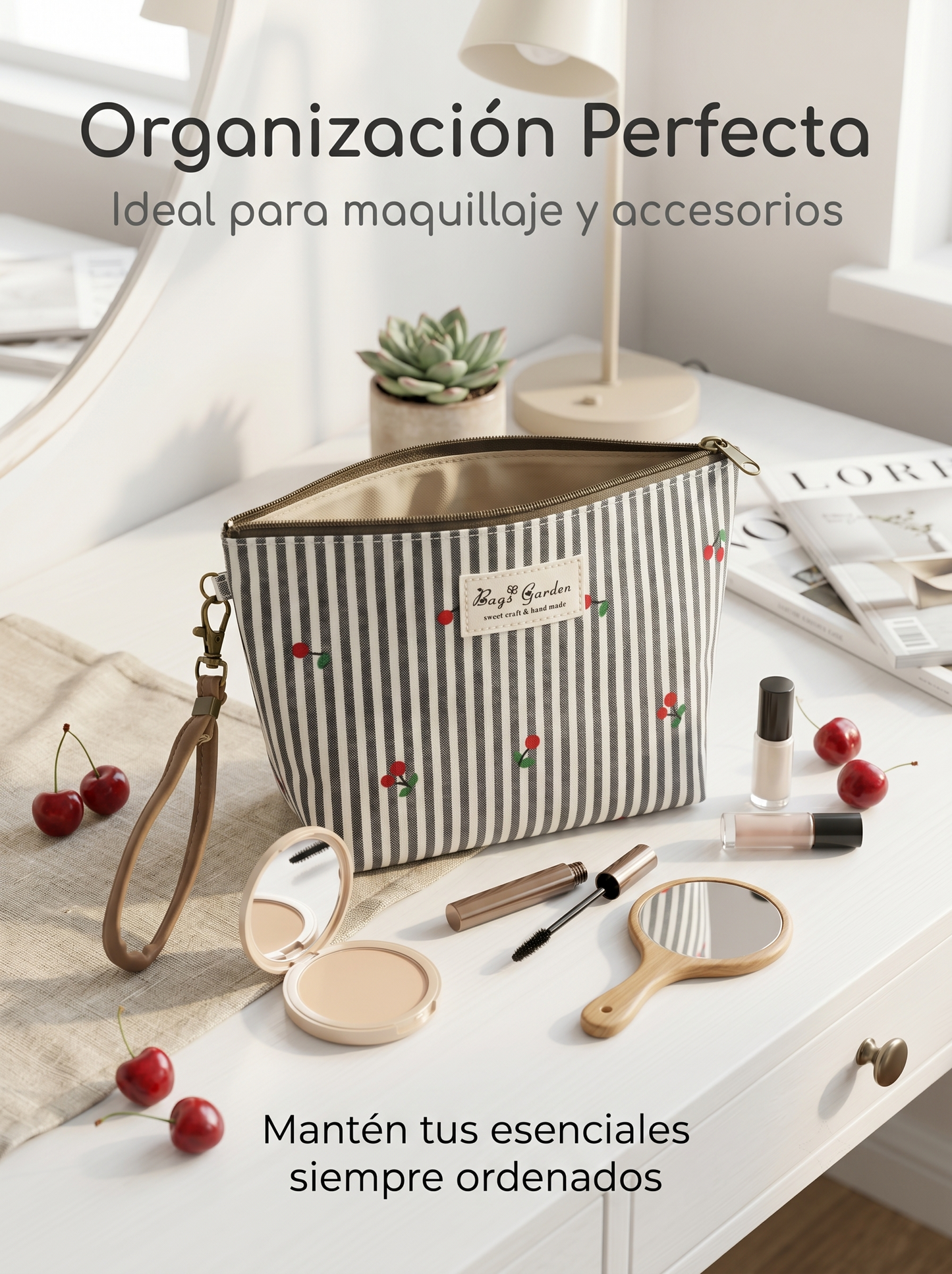 Neceser pequeño rayas con cerezas