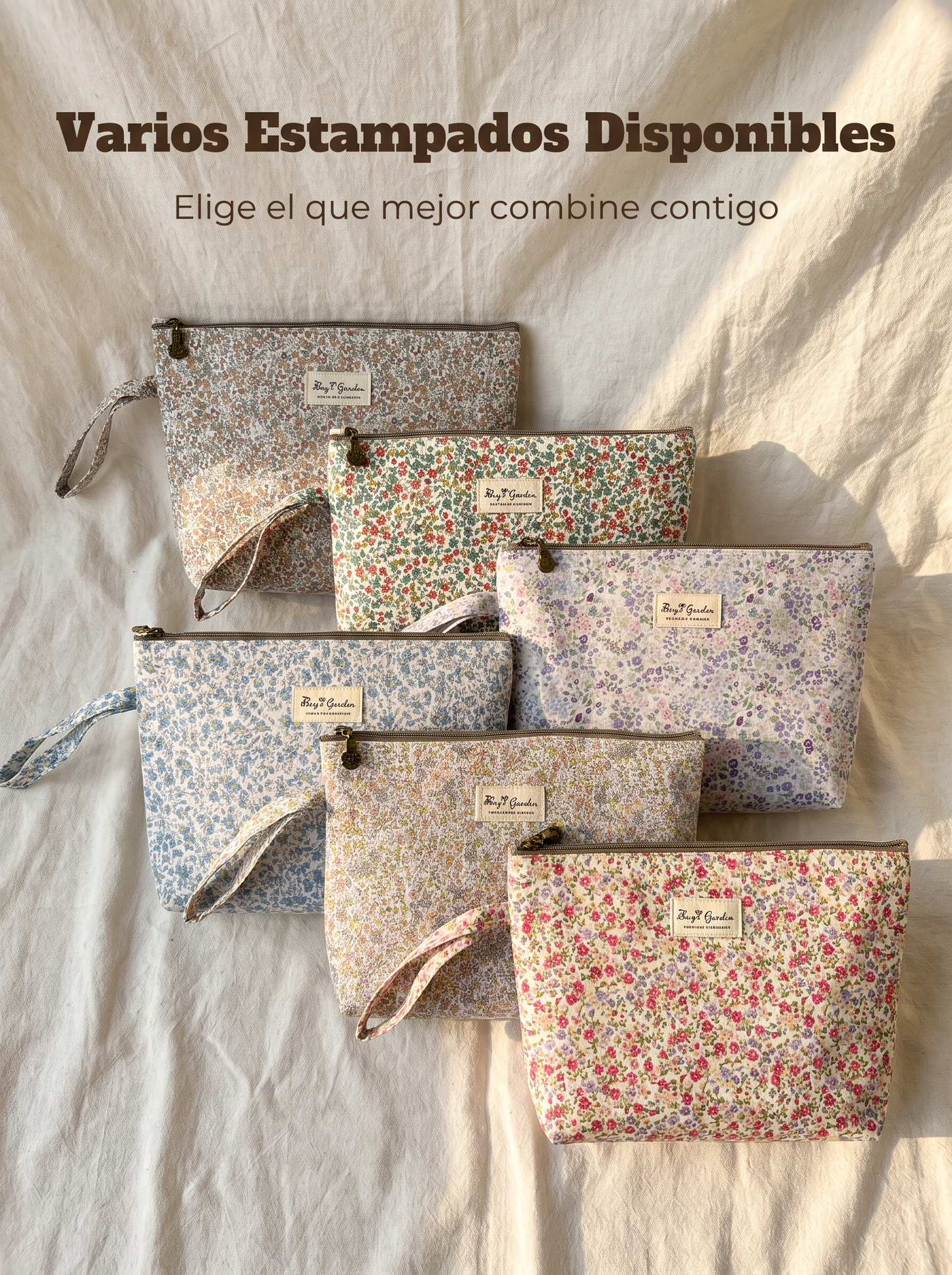 Neceser Floral Grande Impermeable con Cremallera y Asa de Mano para Maquillaje y Viaje
