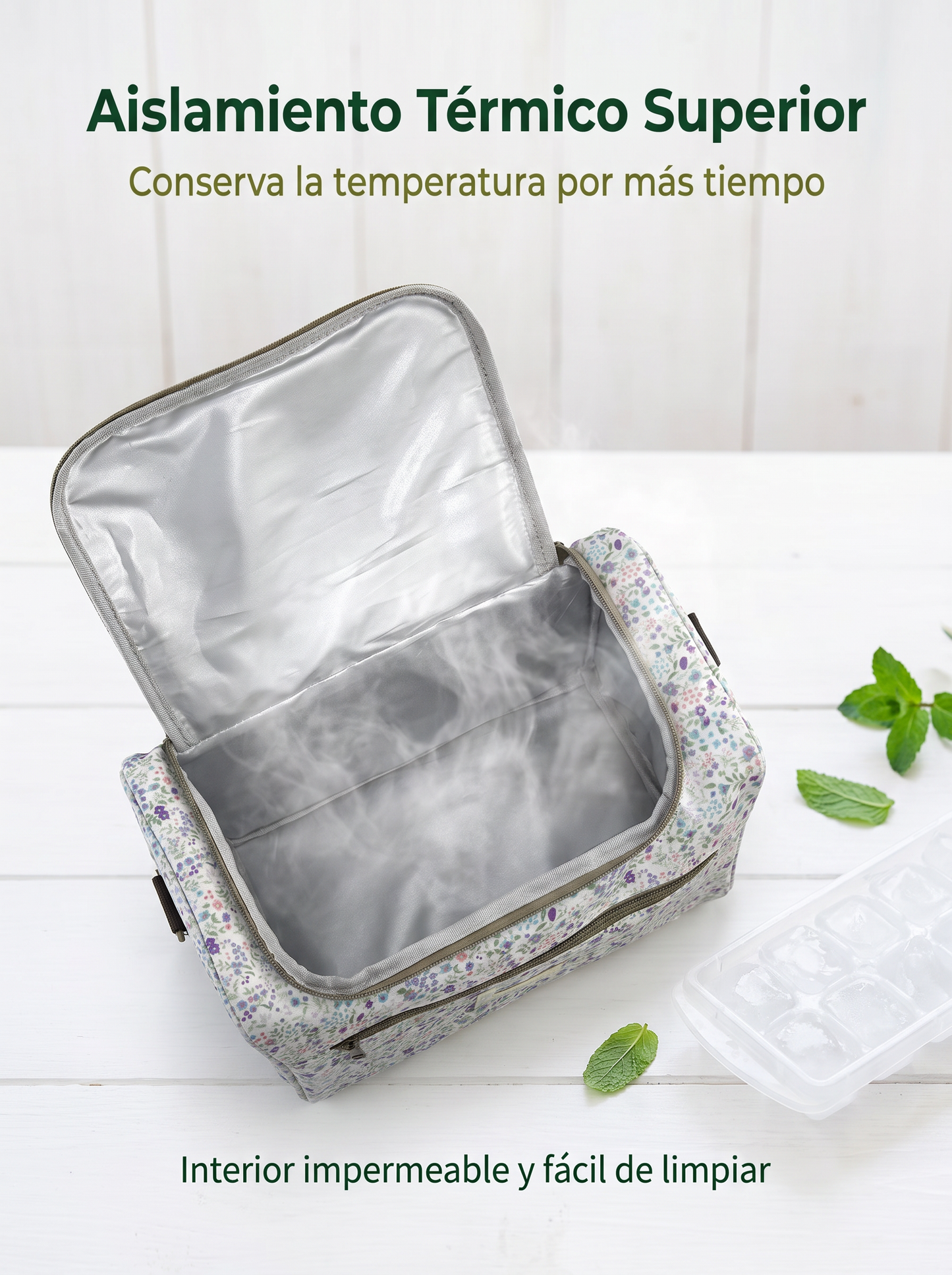 Bolso Nevera Floral Grande Impermeable con Bolsillo Frontal, Cremallera y Correa de Hombro para Picnic y Trabajo