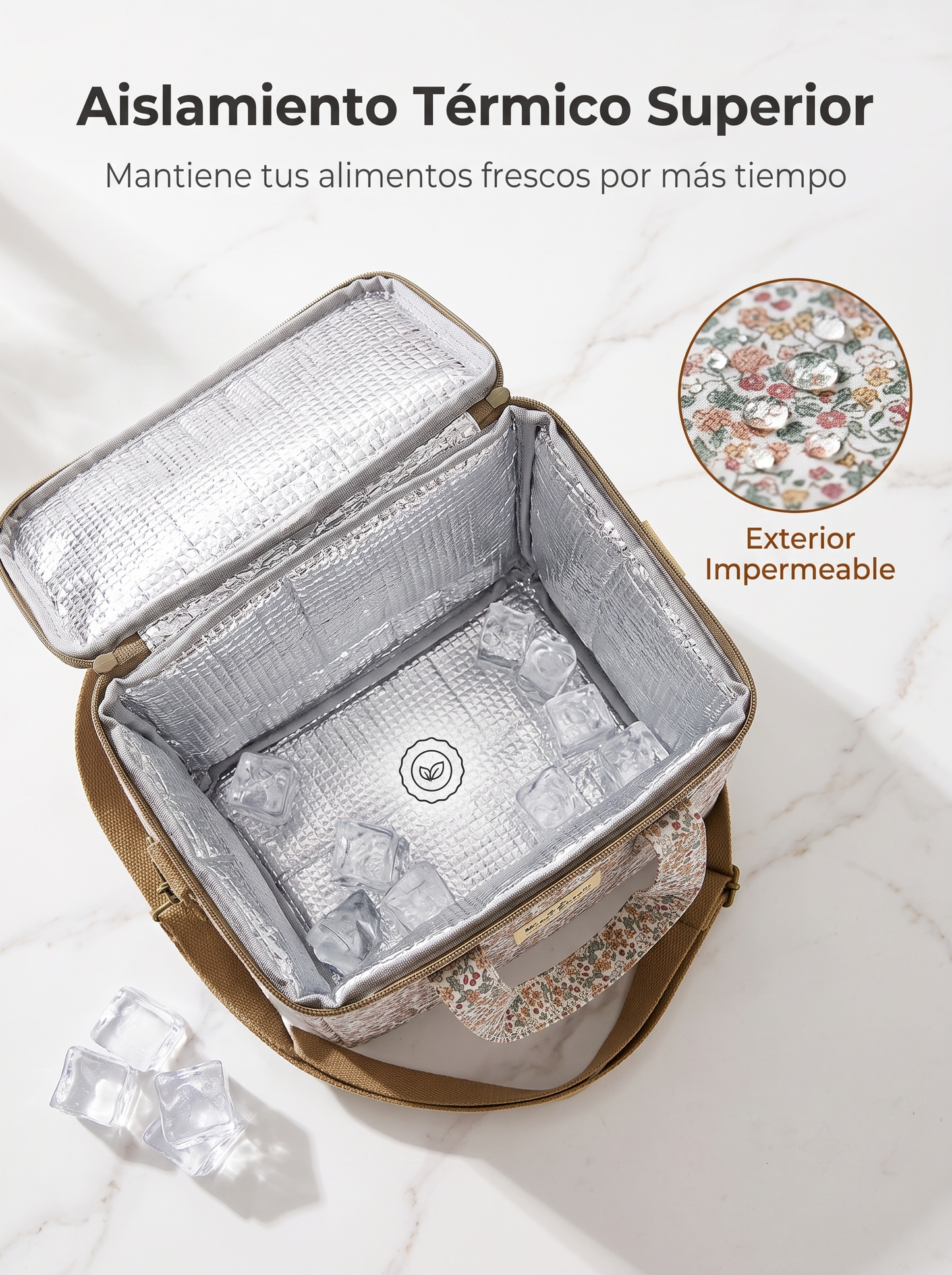 Bolso Nevera pequeño Floral Impermeable con Asa y Correa Ajustable para Comida, Trabajo, Playa y Picnic