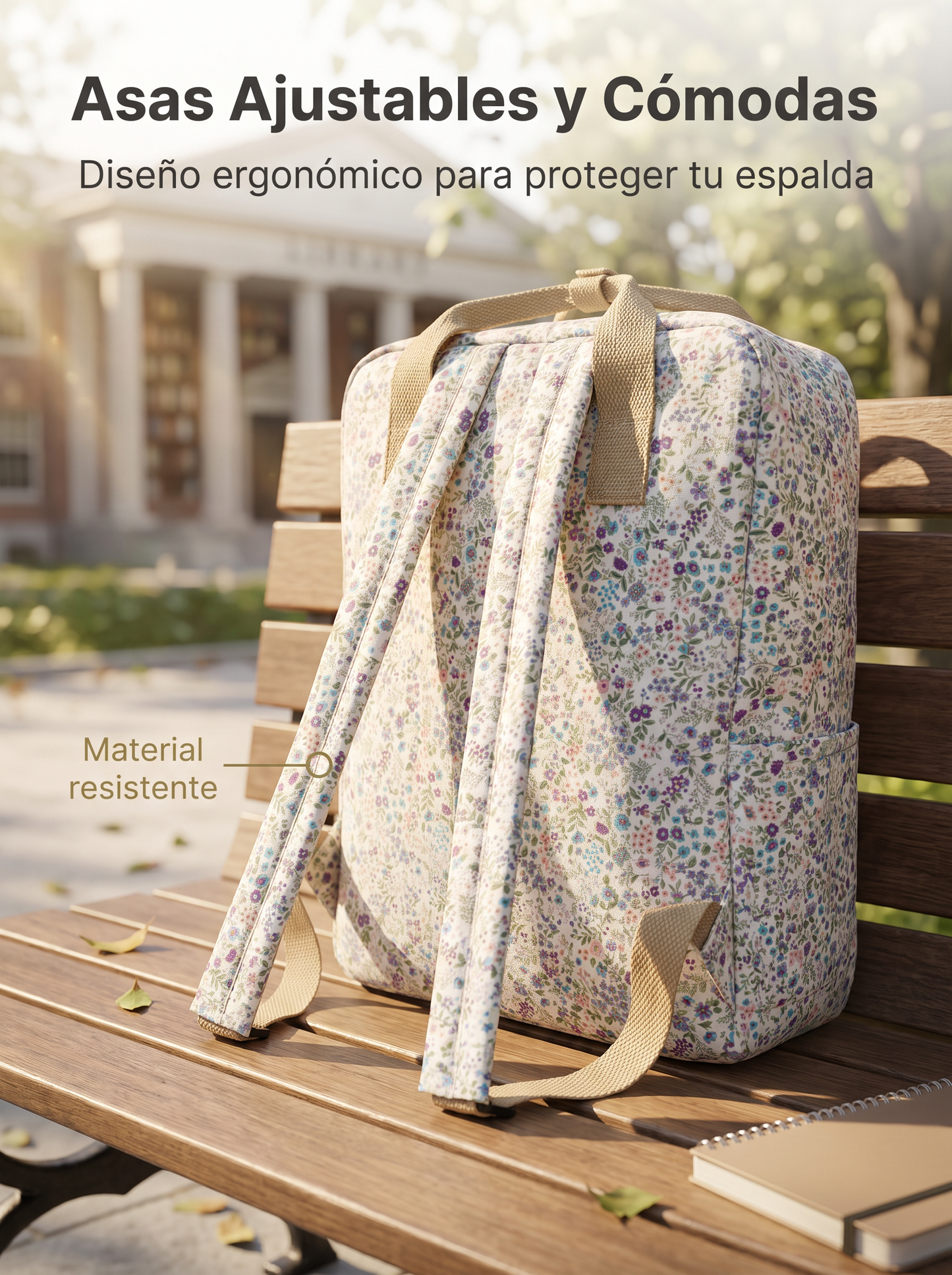 Mochila Floral Impermeable Bags Garden con Bolsillo Frontal, Bolsillos Laterales
