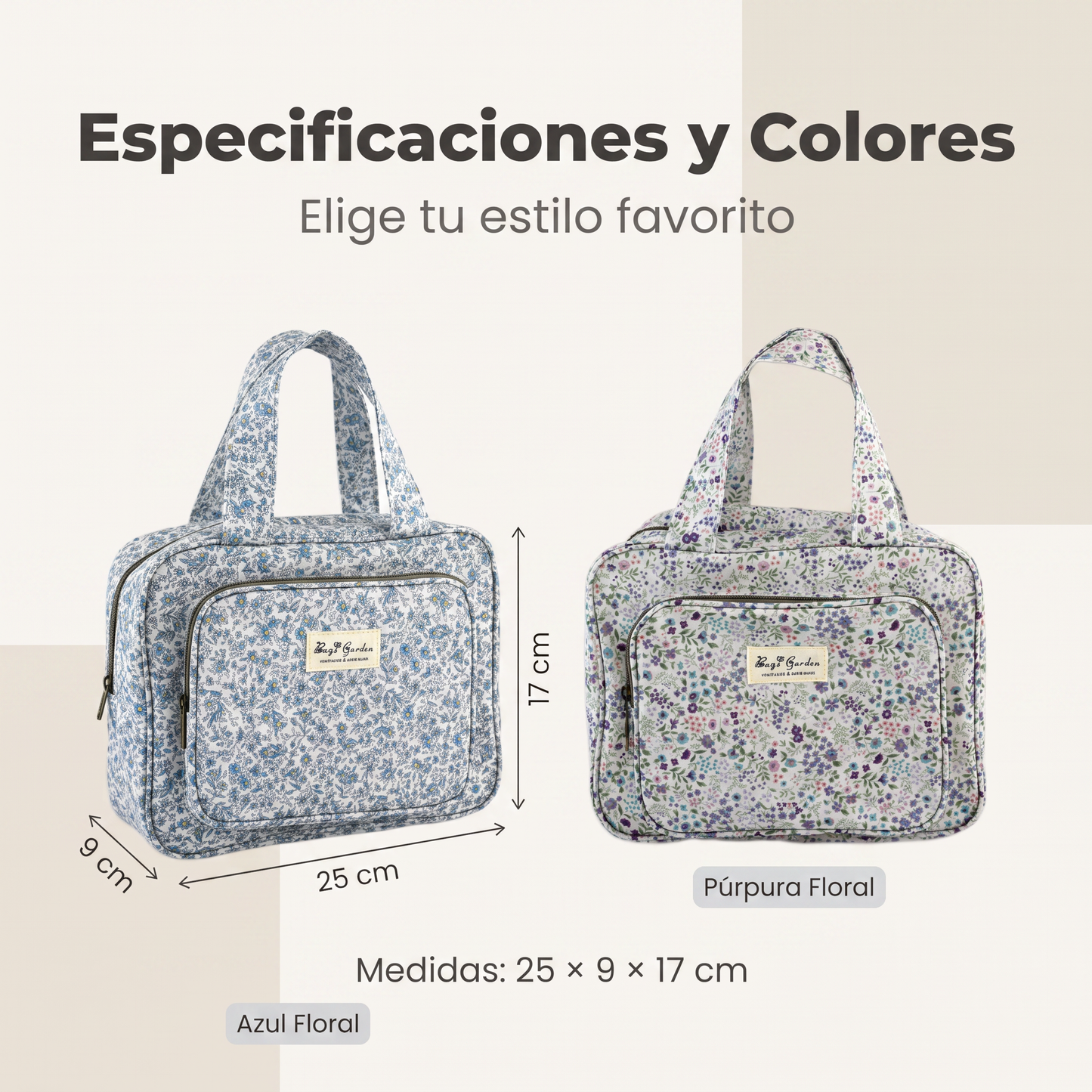 Neceser Colgante Floral Impermeable con Gancho, Compartimentos y Cremalleras para Viaje