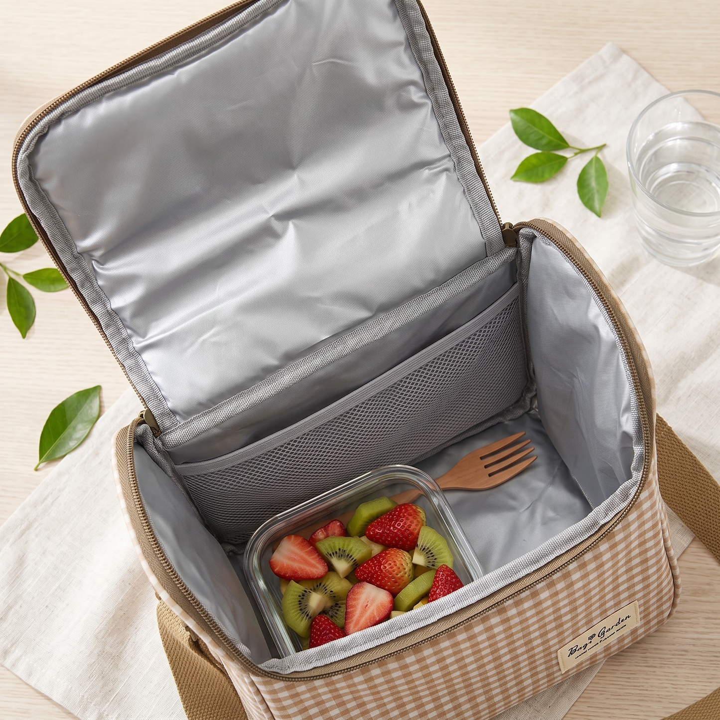 Bolsa nevera de algodón Vichy con asa y correa de hombro