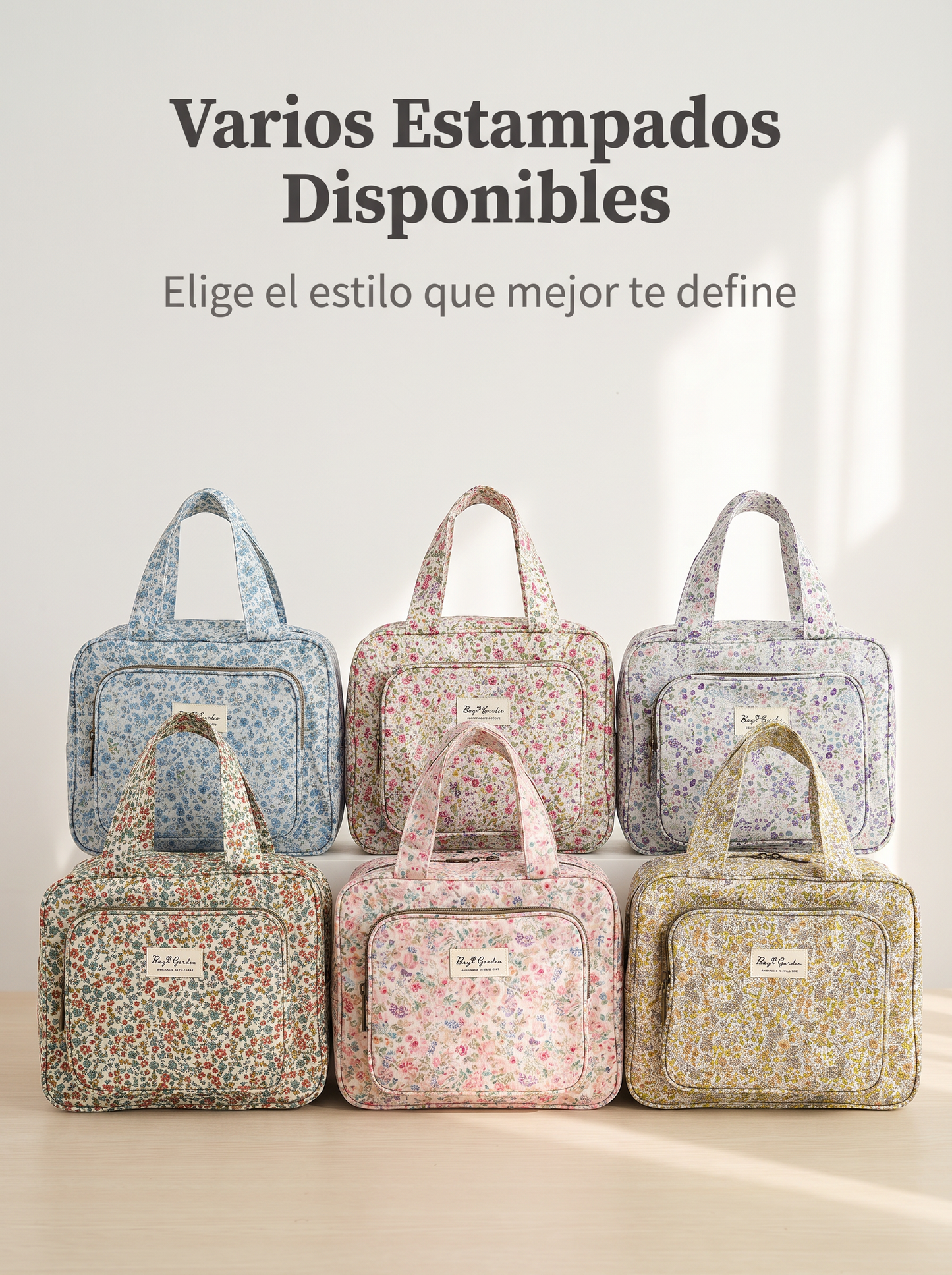 Neceser Colgante Floral Impermeable con Gancho, Compartimentos y Cremalleras para Viaje
