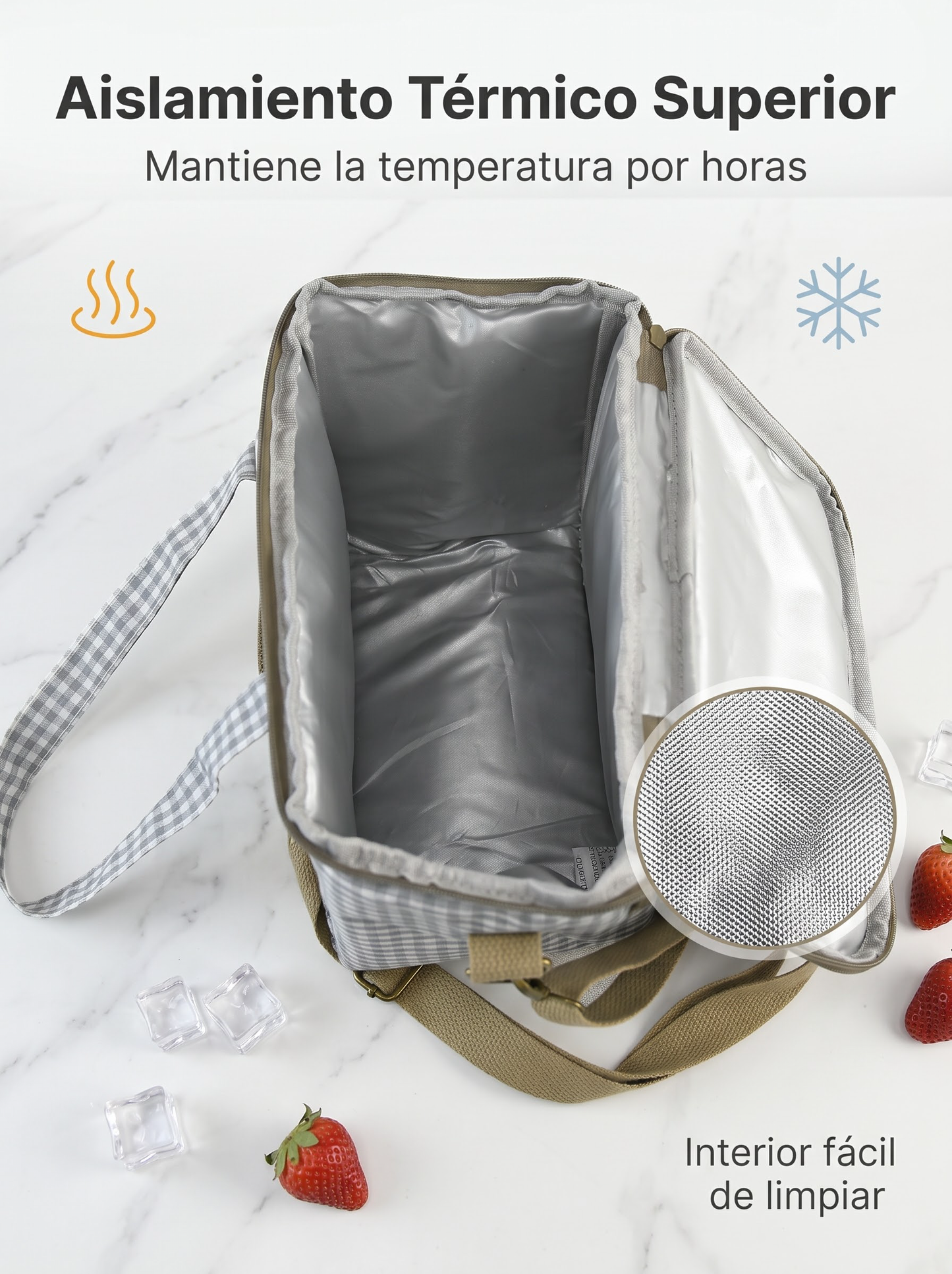 Bolsa Nevera Impermeable Vichy | Bolsa Térmica Almuerzo con Cremallera