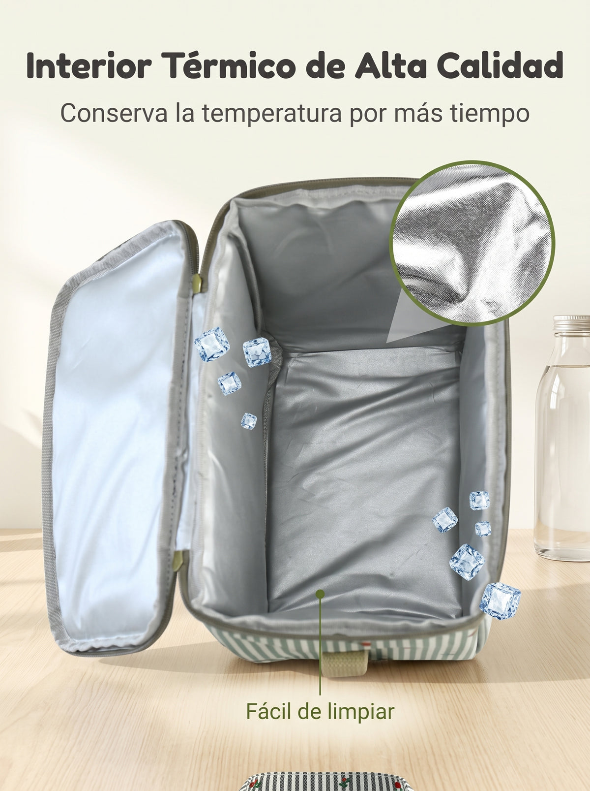 Bolsa Nevera Pequeña de Rayas con Cerezas y Bandolera