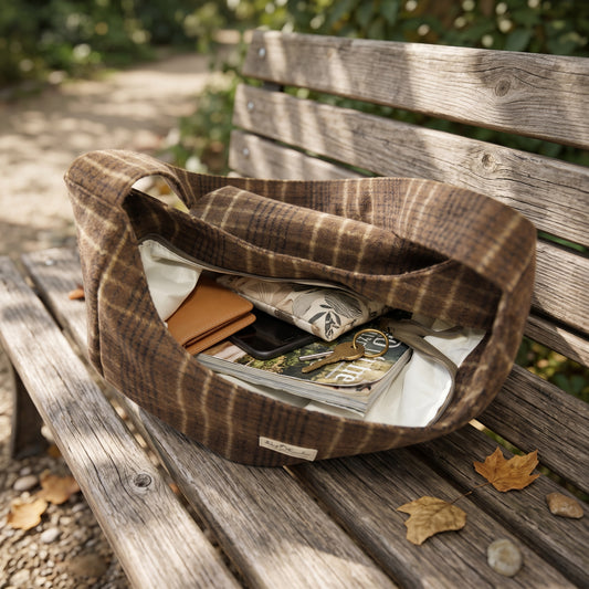 Bolso de hombro de cuadros de algodón estilo hobo