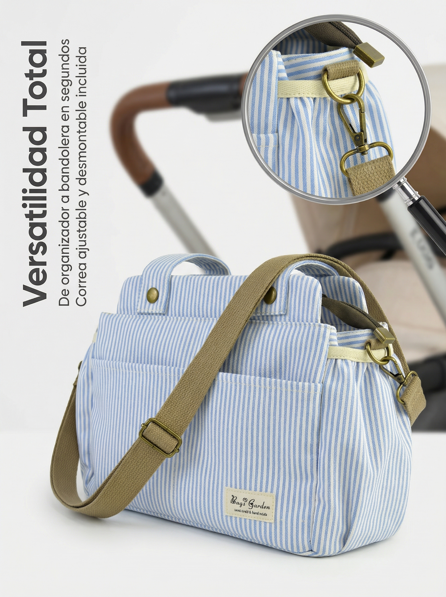 Organizador de Carrito de Bebé Rayas Algodón | Bolsa Maternal Multifuncional