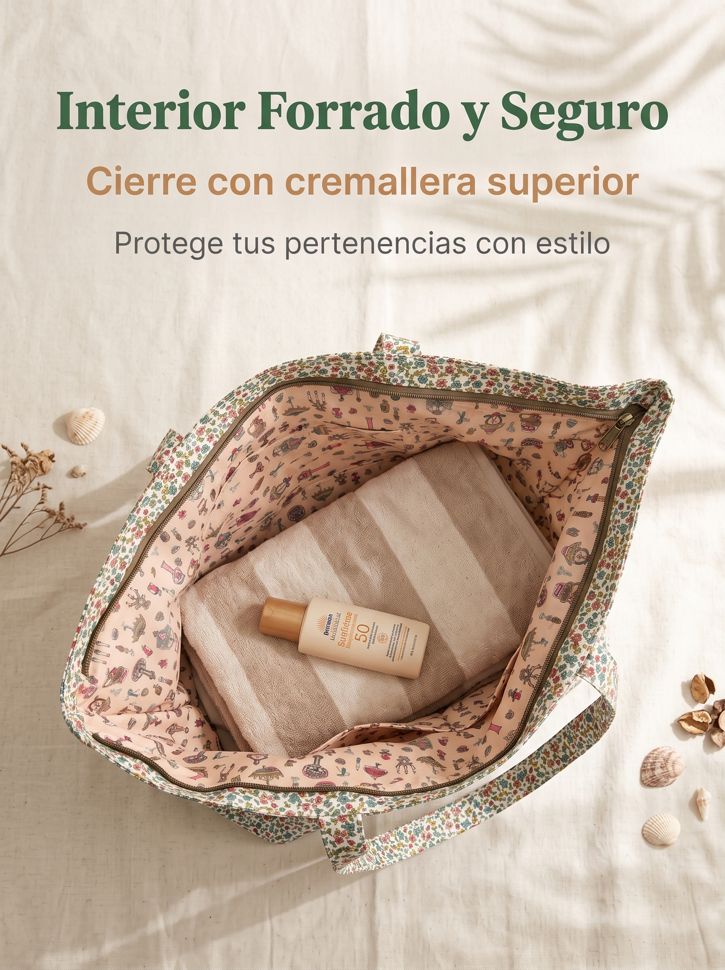 Bolso de Playa Floral Grande Impermeable con Cremallera y Asas Largas para Viajes, Piscina y Uso Diario