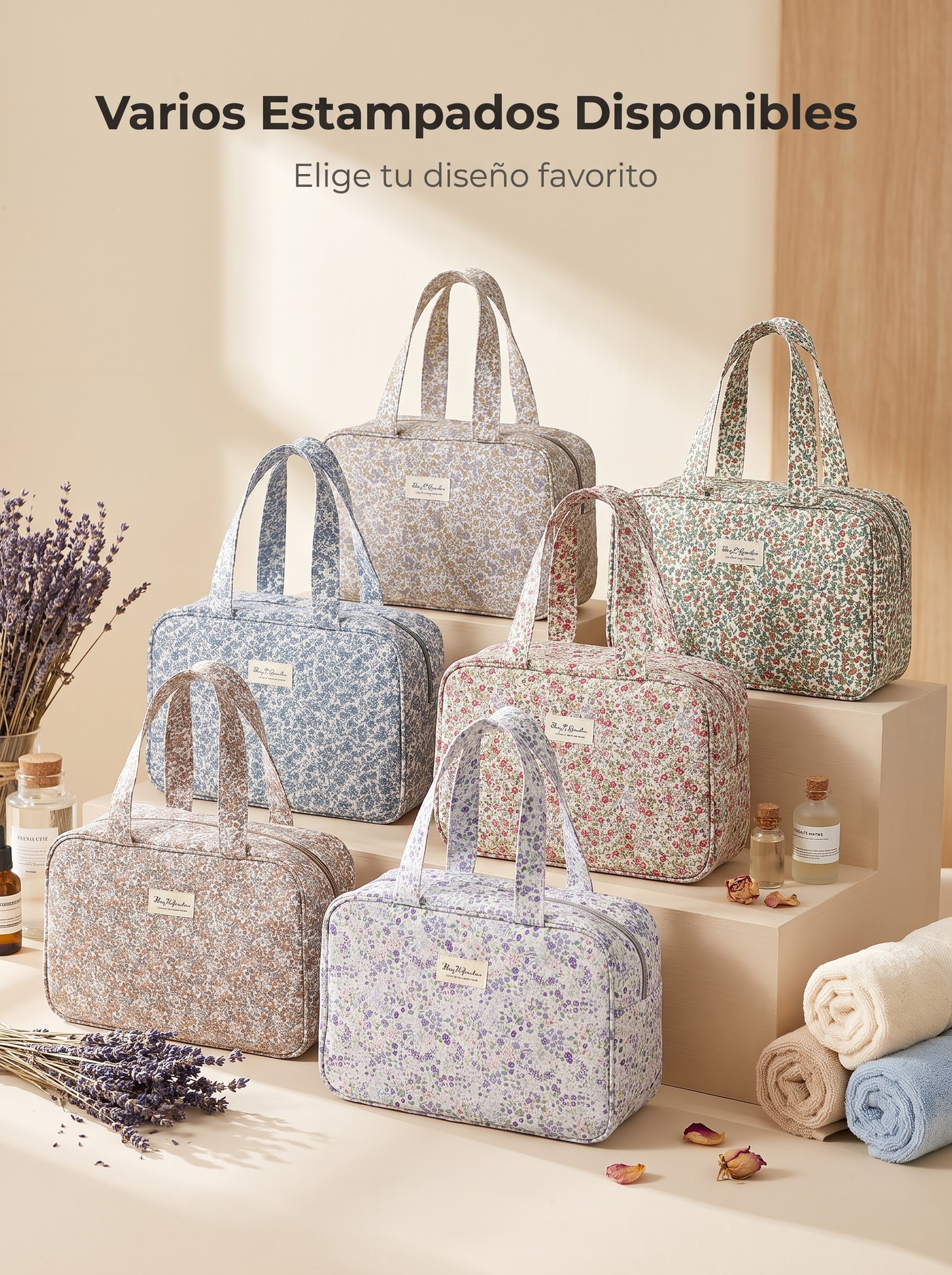 Bolso con Asas Impermeable de Flores con Cremallera