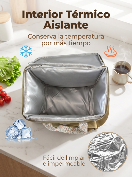 Bolso Nevera Grande Floral Impermeable con Interior Térmico y Asas para Comida, Playa y Picnic