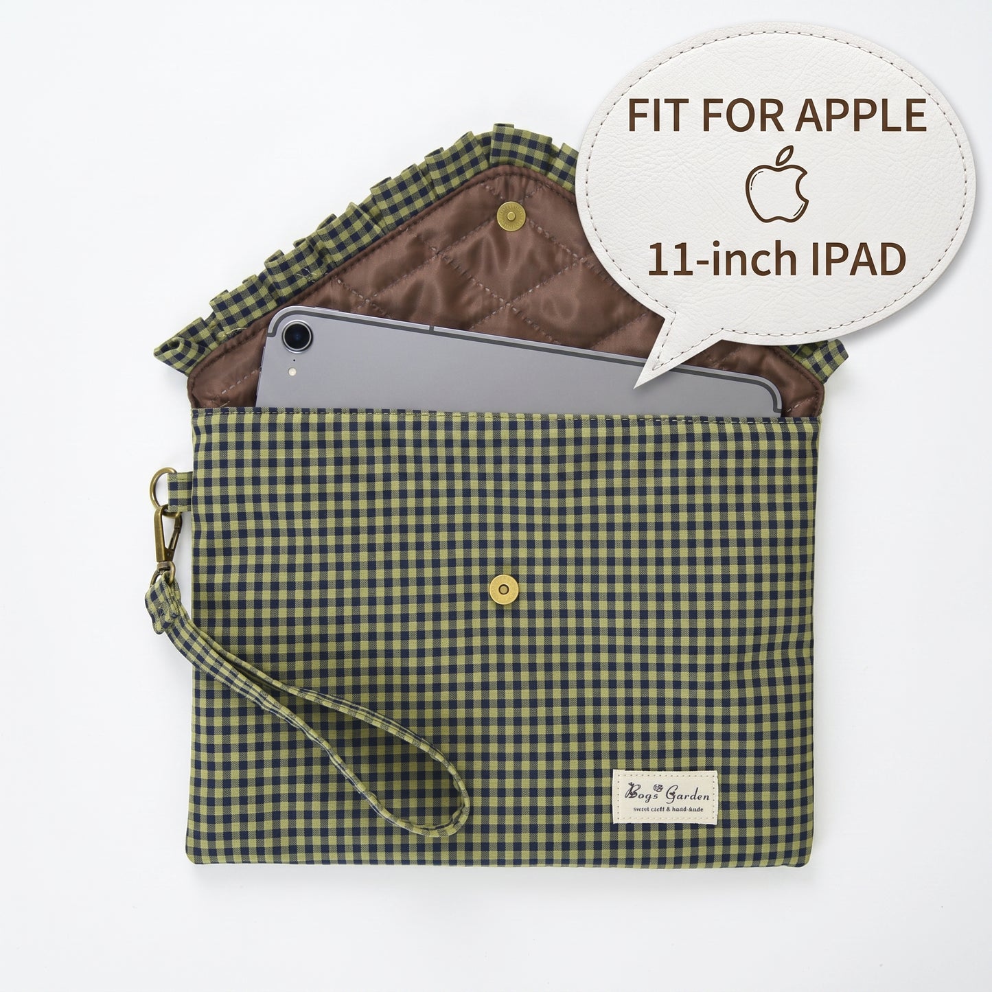 Funda para Tablet de 11” de Algodón a Cuadros con Volante y Asa de Muñeca