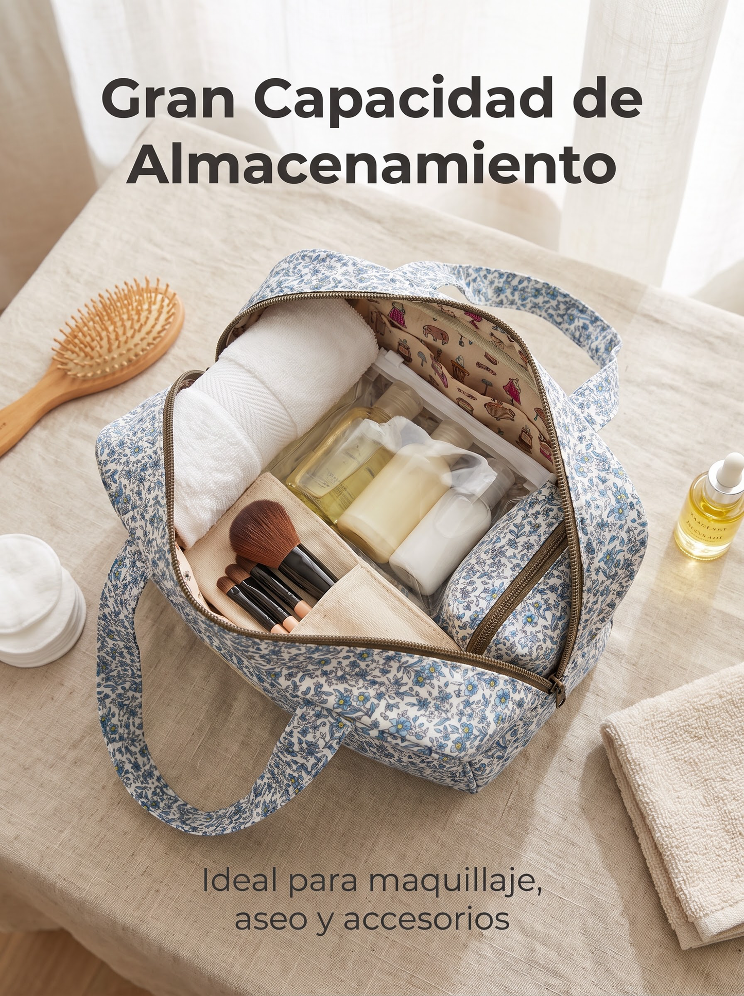 Bolso con Asas Impermeable de Flores con Cremallera
